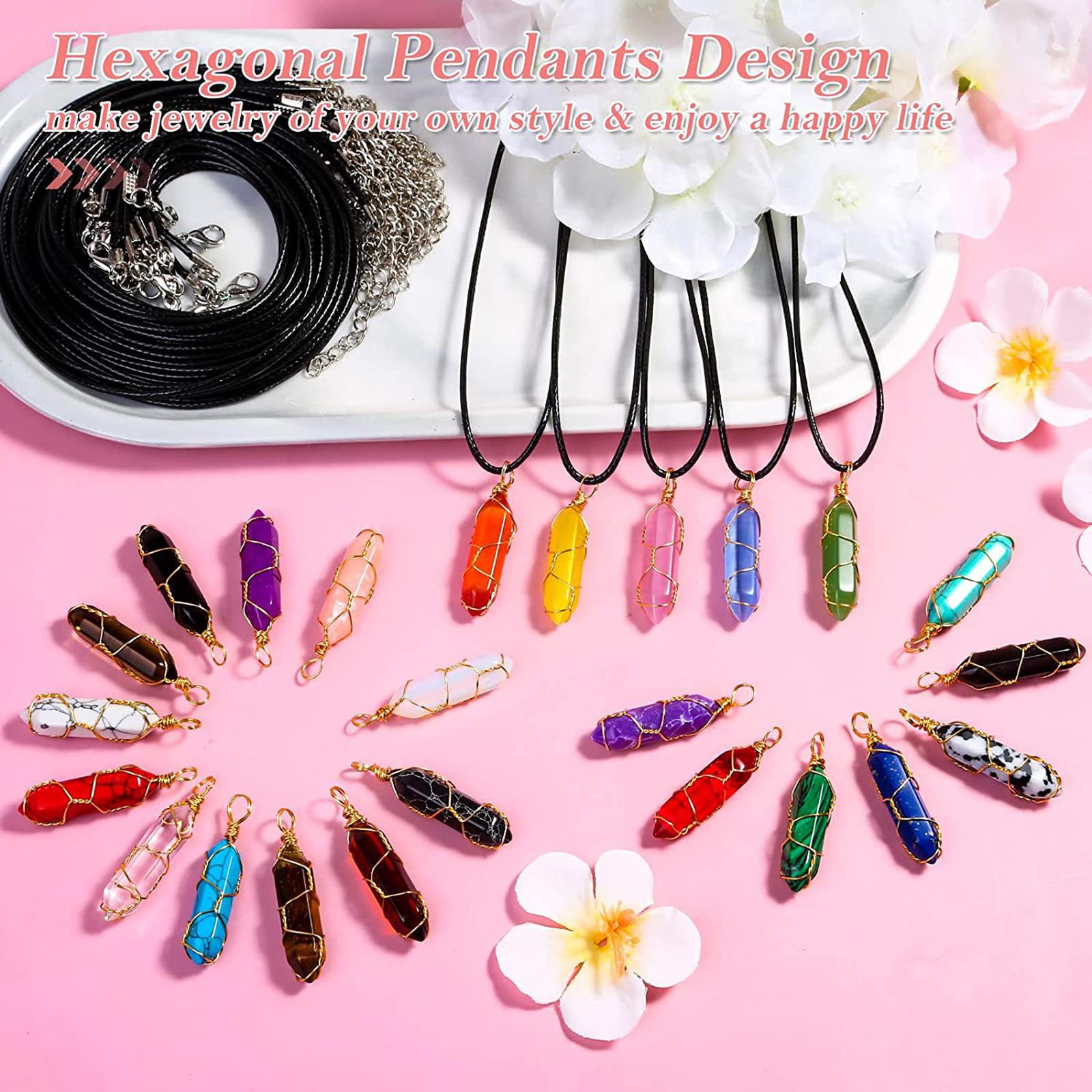 24x Hexagonal Pointed Crystal Earrings Charms with Cords for Women Girls