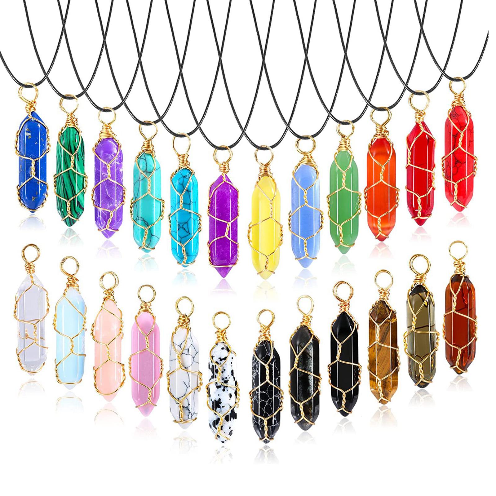 24x Hexagonal Pointed Crystal Earrings Charms with Cords for Women Girls