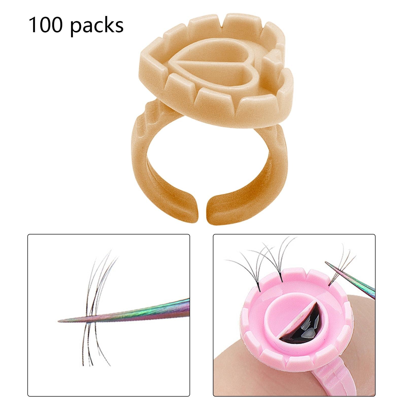 100 Pieces Disposable Glue Rings Grafting Eyelashes for Salon Nail Art Gold