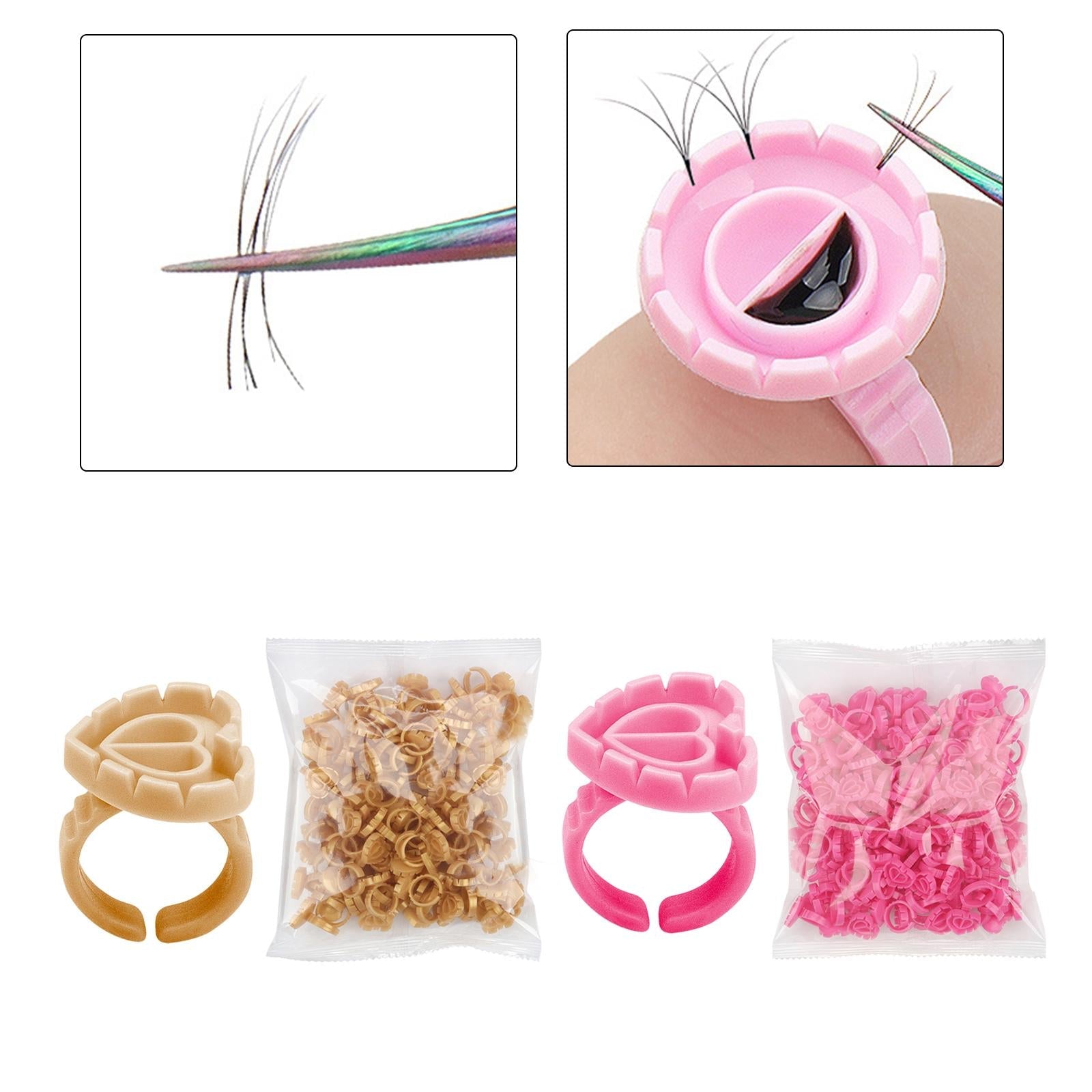 100 Pieces Disposable Glue Rings Grafting Eyelashes for Salon Nail Art Gold