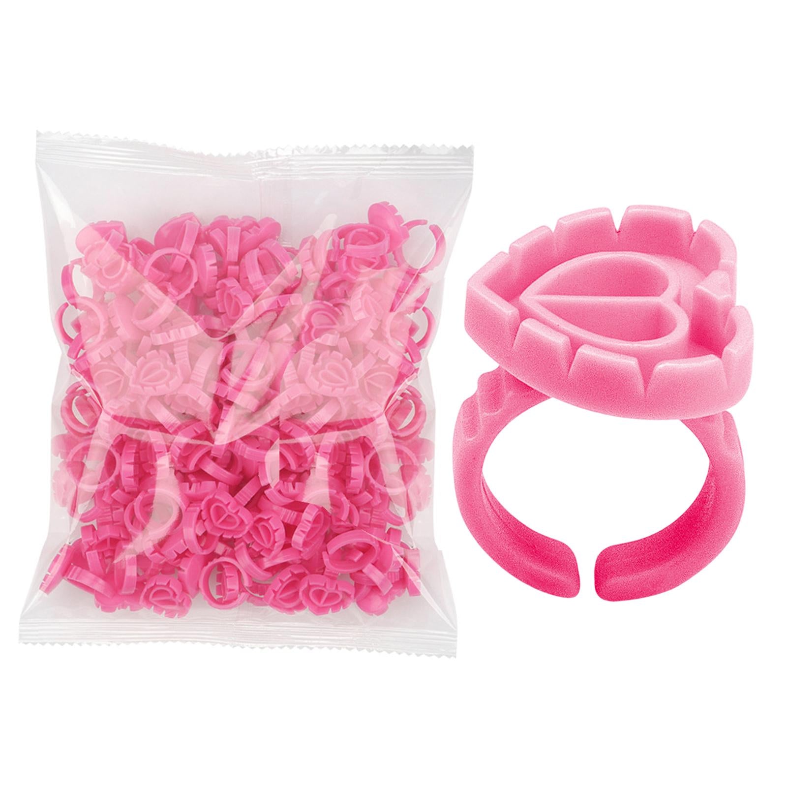 100 Pieces Disposable Glue Rings Grafting Eyelashes for Salon Nail Art Pink