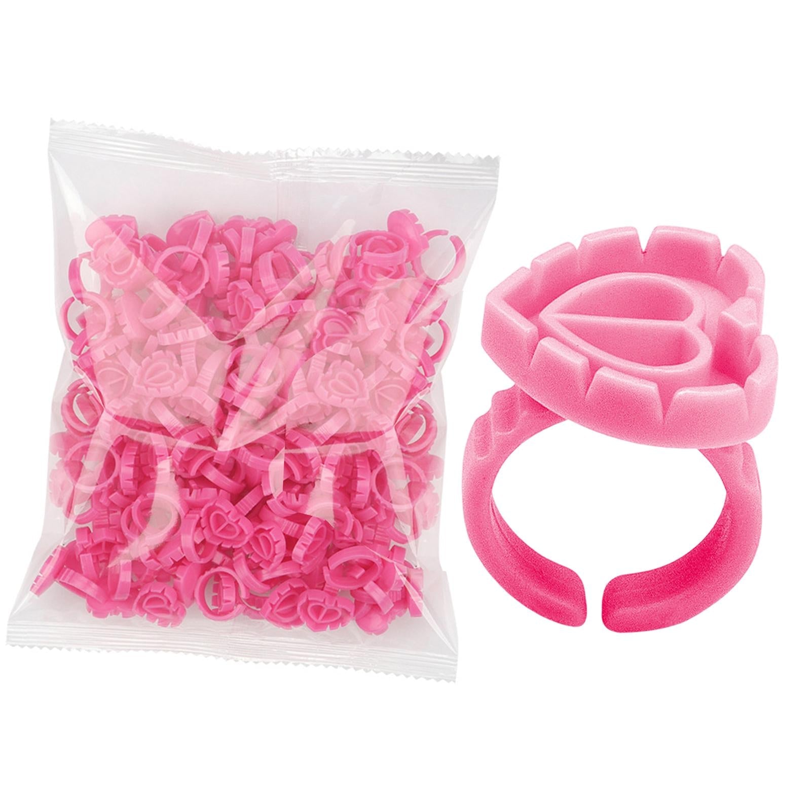 100 Pieces Disposable Glue Rings Grafting Eyelashes for Salon Nail Art Pink