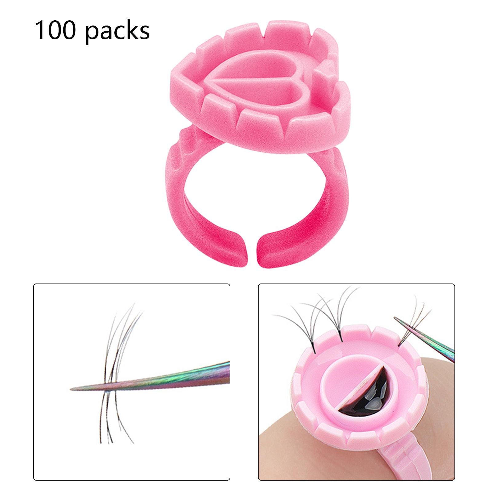 100 Pieces Disposable Glue Rings Grafting Eyelashes for Salon Nail Art Pink