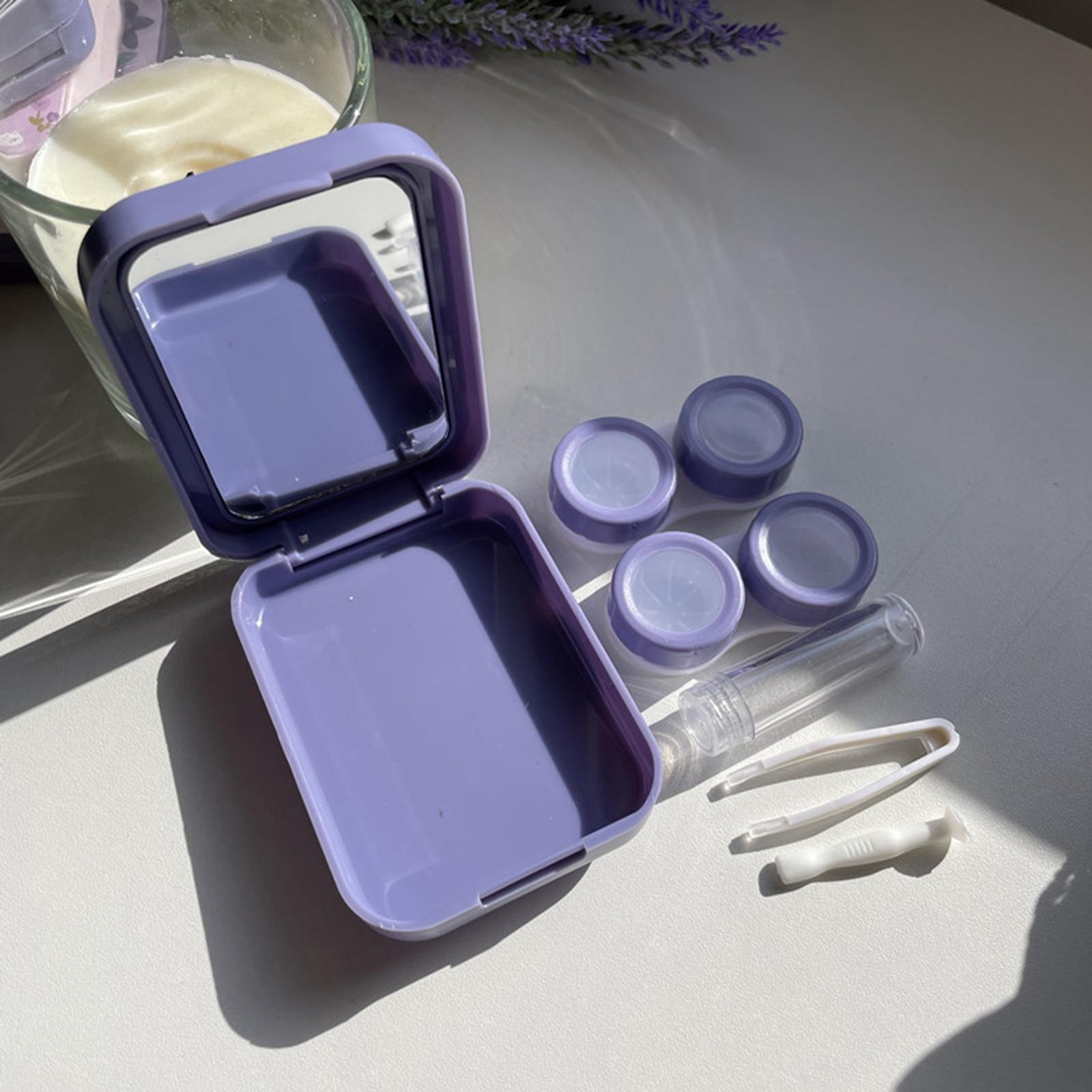 4xCompact Contact Lens Travel Case w/ Mirror Remover Tool Blue Big Tulip