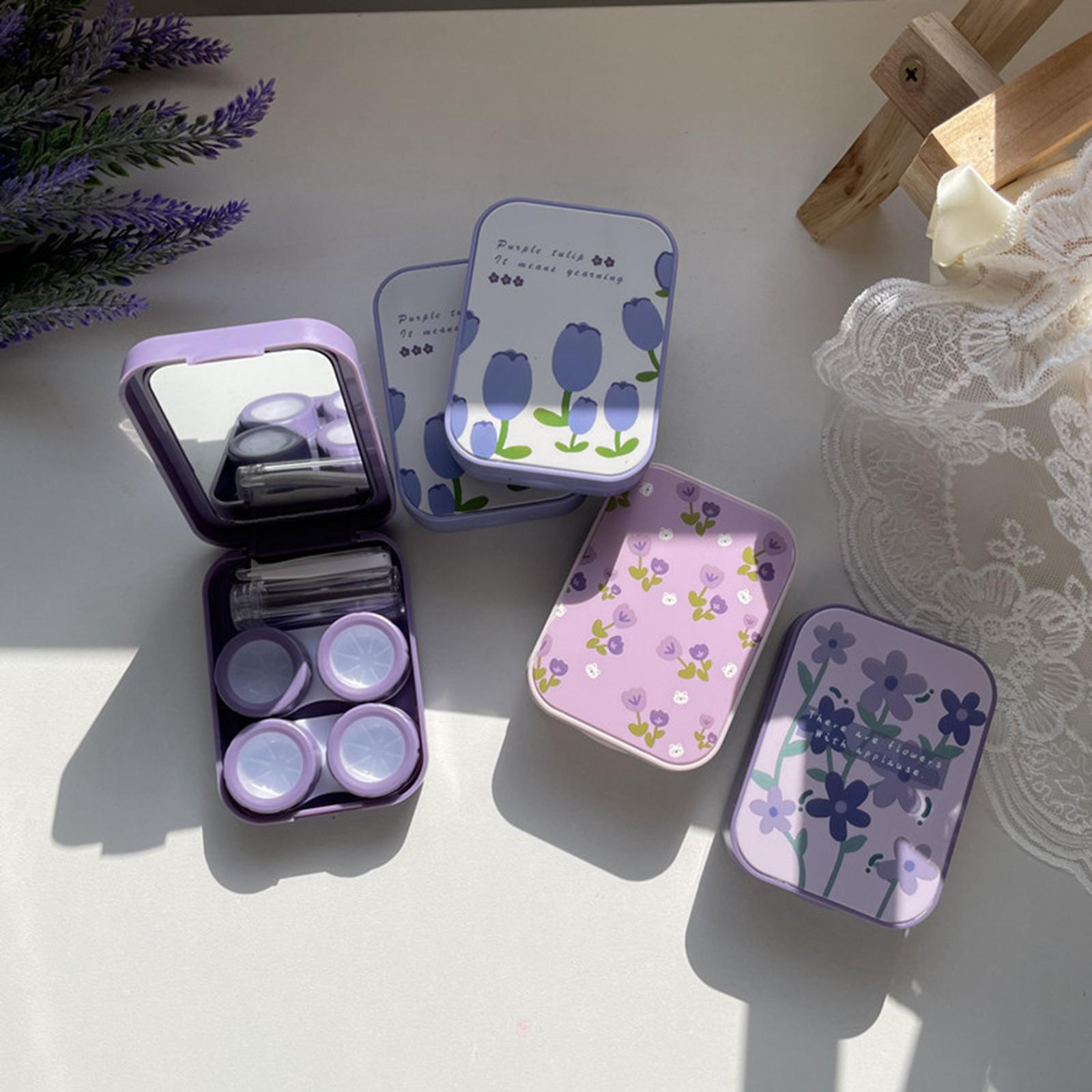 5xCompact Contact Lens Travel Case w/ Mirror Remover Tool Blue Big Tulip