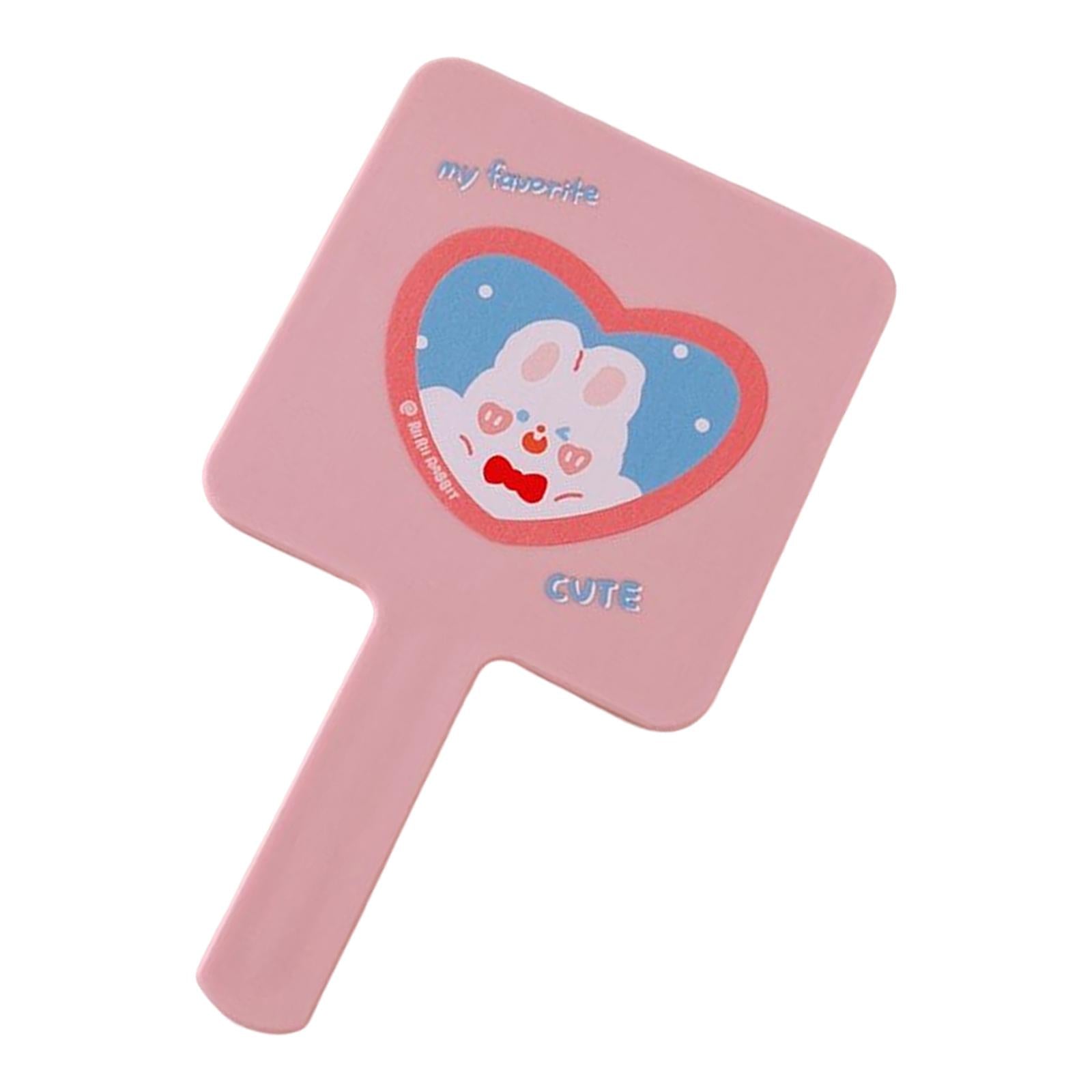 2xCompact Handheld Mirror Single Sided Square Gift for Women Girls Pink