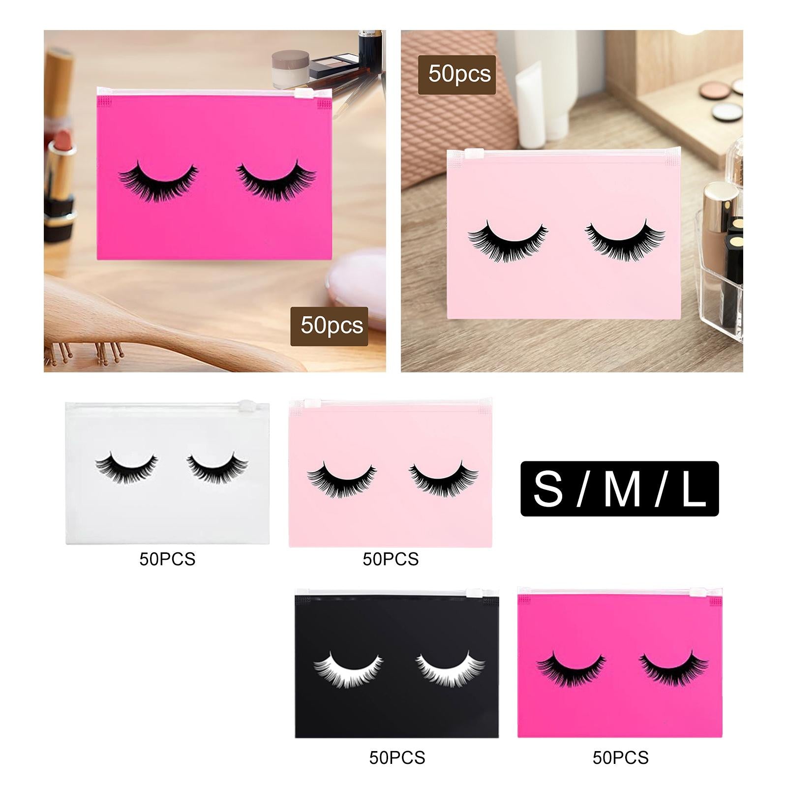3x50 Count Lash Bags Eyelash Makeup Bags with Zipper Adorable 15x10cm White