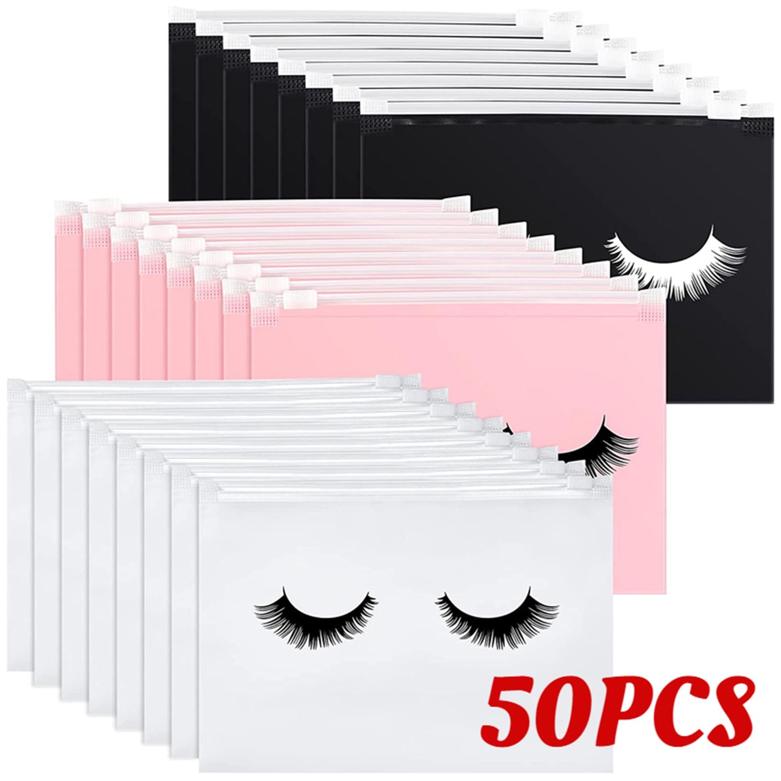 2x50 Count Lash Bags Eyelash Makeup Bags with Zipper Adorable 15x10cm Black