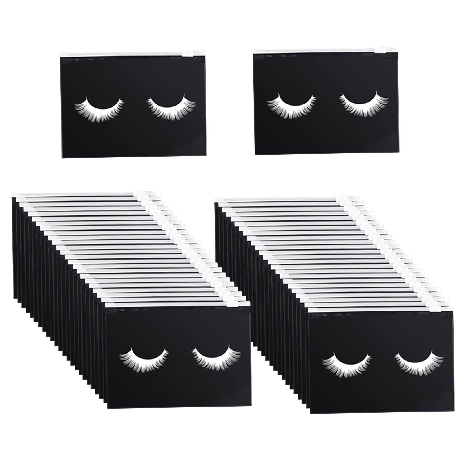 2x50 Count Lash Bags Eyelash Makeup Bags with Zipper Adorable 15x10cm Black