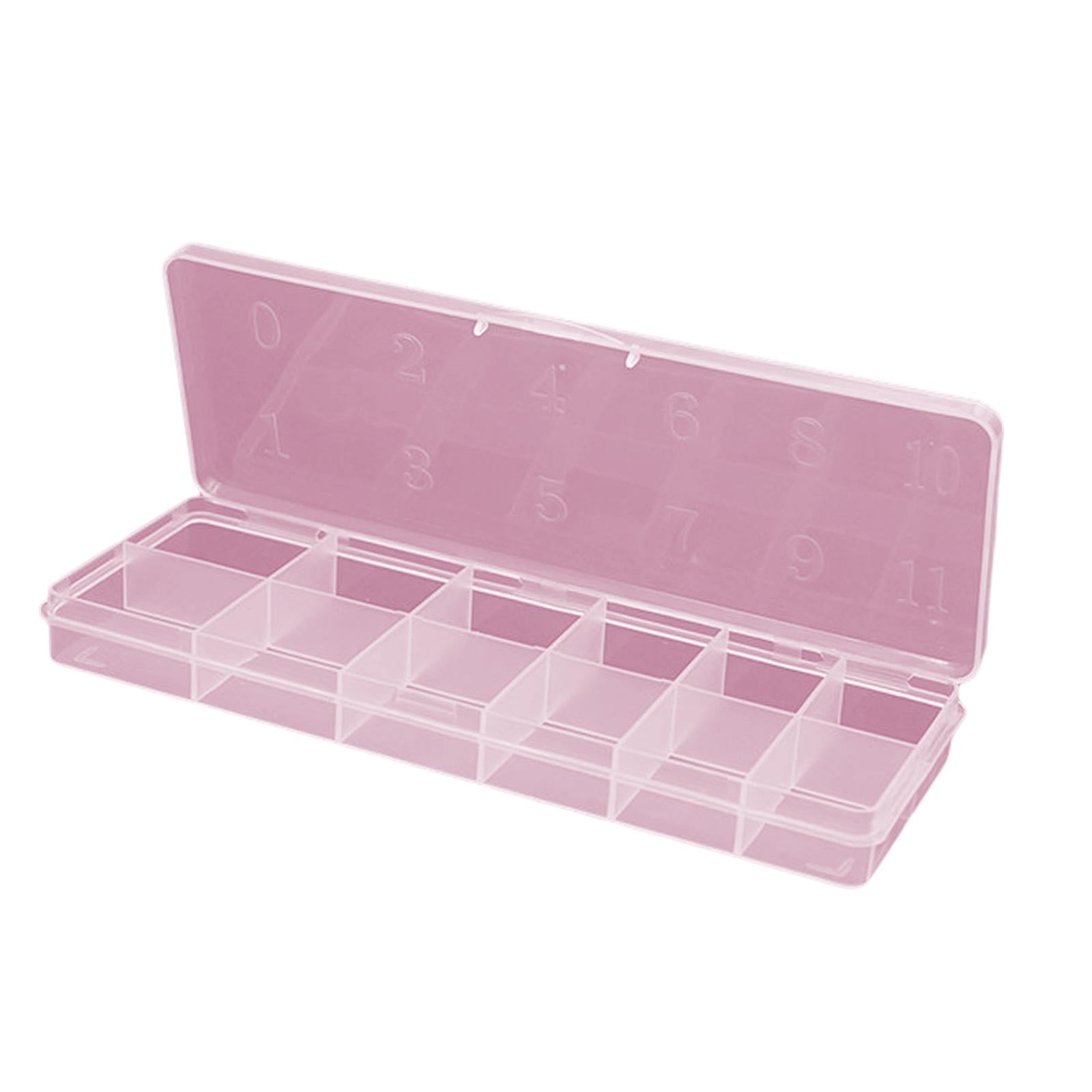 2x12 Slots Nail Tips Organizer Box Empty for False Nail Tips Art Crafts Beads Pink