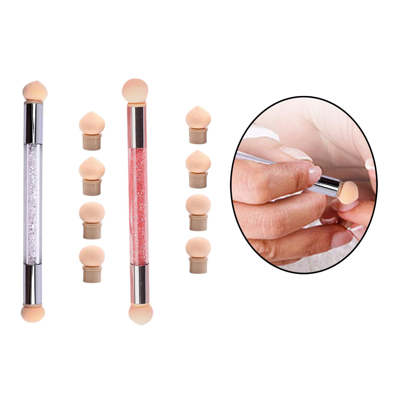 4xNail Sponge Brush with Rhinestone Acrylic Handle Manicure Tool Shading White