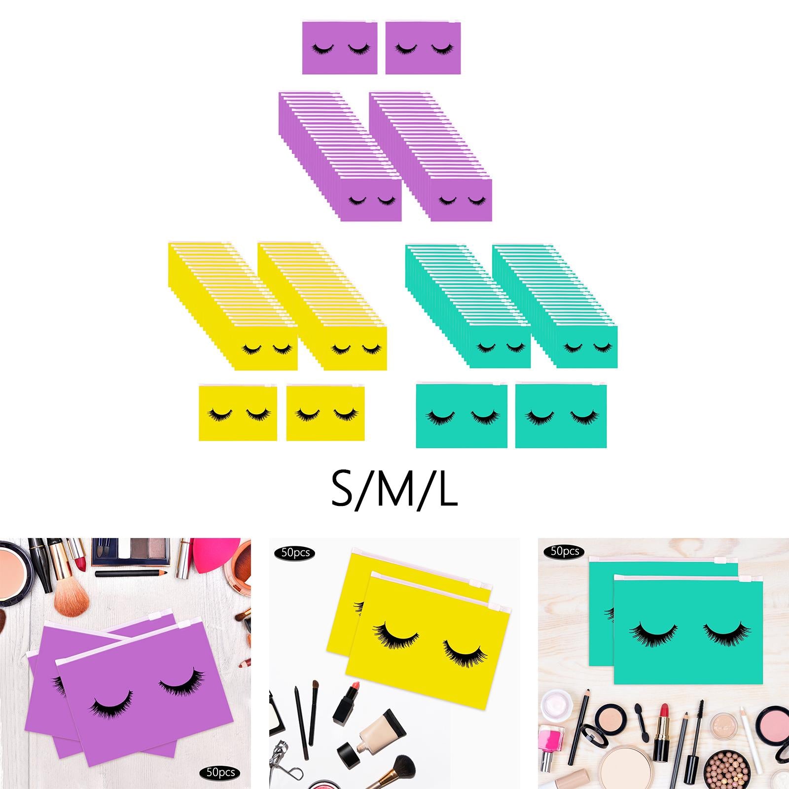 3xMultipurpose 50Pcs Eyelash Bags Eyelash Makeup Bags with Zipper Lightweight S violet