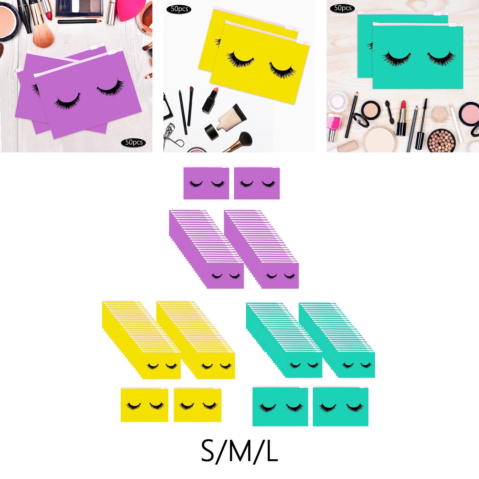 3xMultipurpose 50Pcs Eyelash Bags Eyelash Makeup Bags with Zipper Lightweight S violet