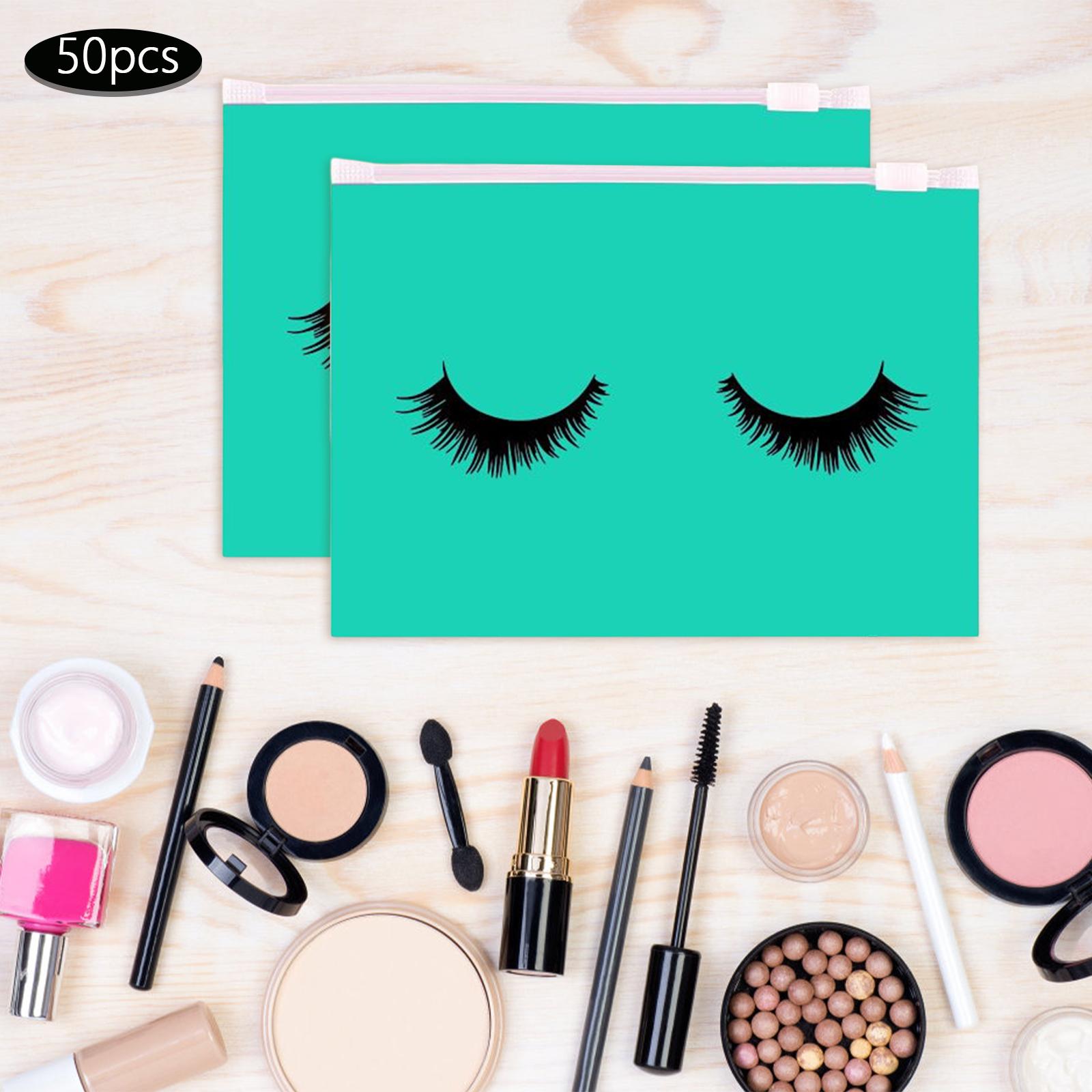 2xMultipurpose 50Pcs Eyelash Bags Eyelash Makeup Bags with Zipper Lightweight S blue