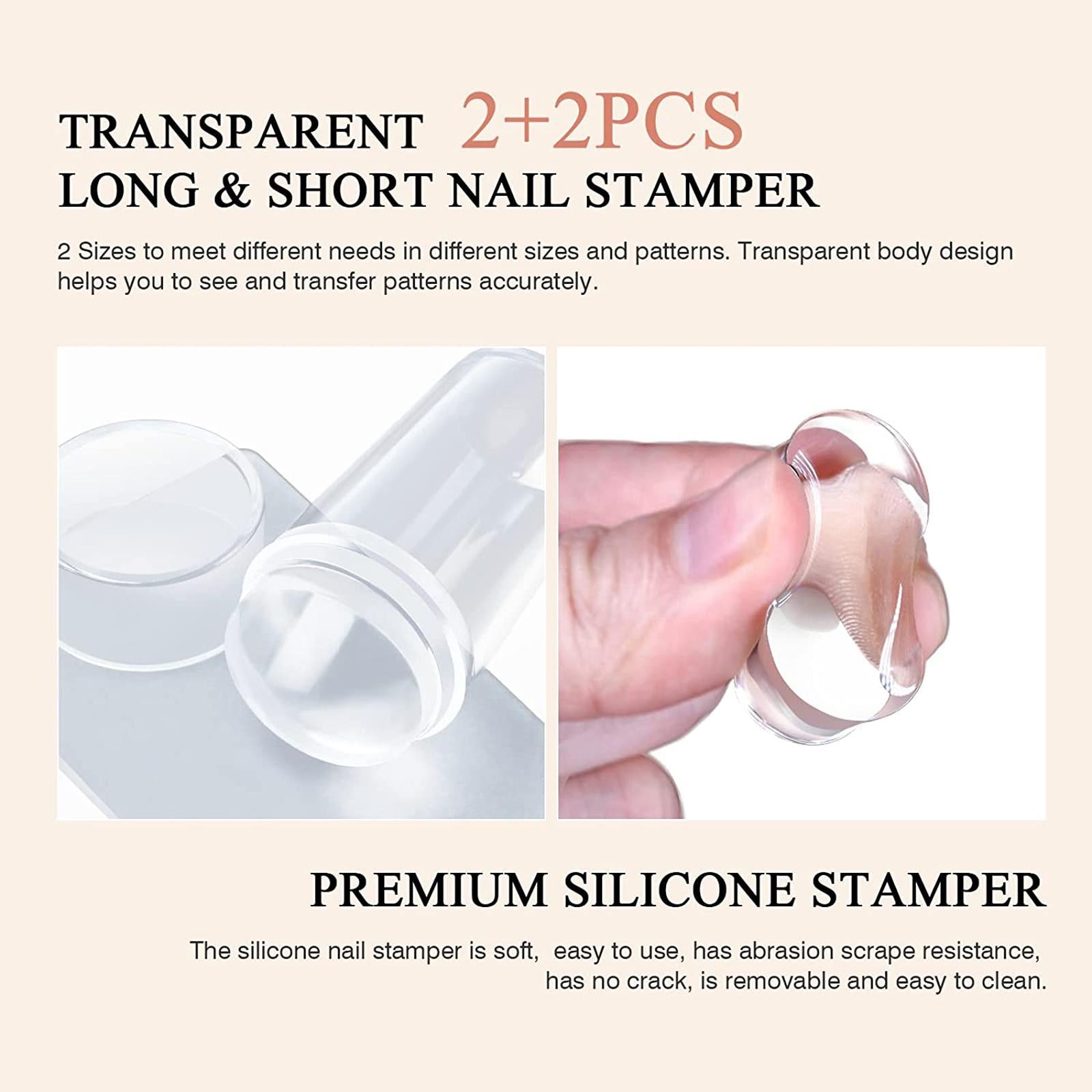 4x4 Pieces French Nail Stamper Clear Silicone Stamping Professional Detachable