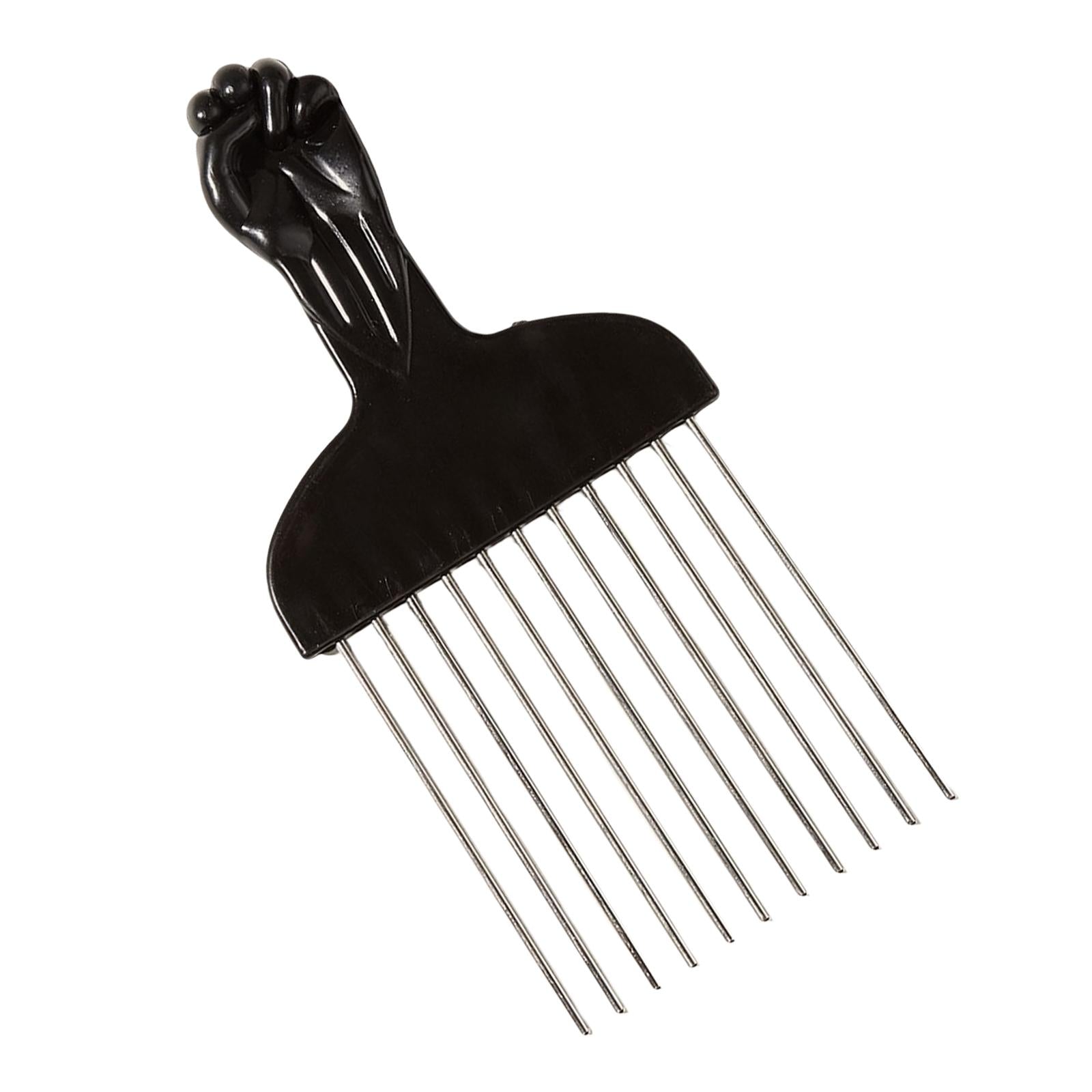 2xMetal Hair Pick Curly Hair Styling Fist Afro Pick Women black