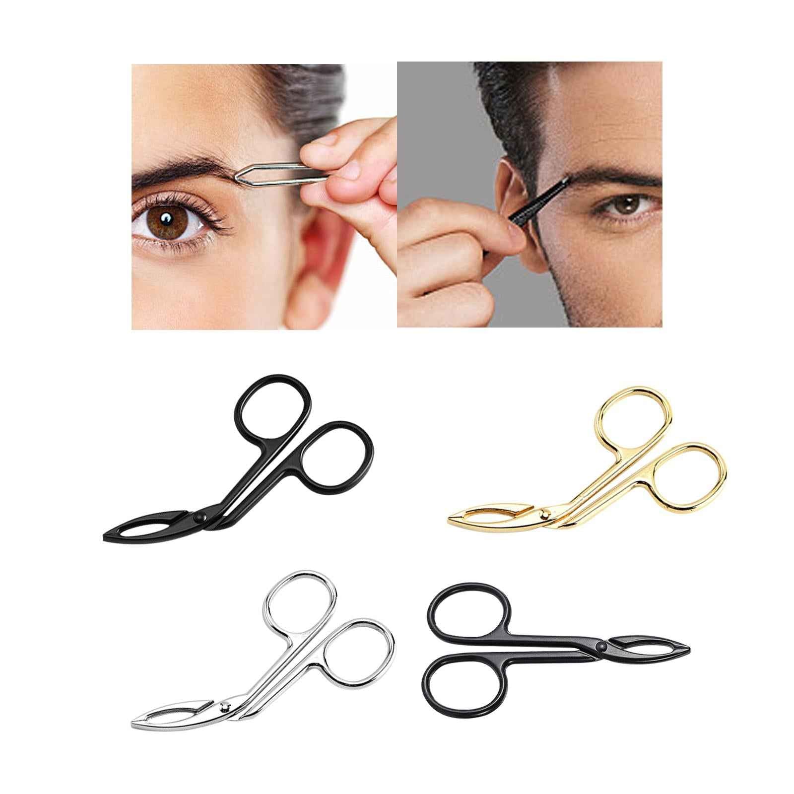 Eyebrow Tweezers Scissors Handle Comfortable Grip Flat Tip Tweezers Trimming Black