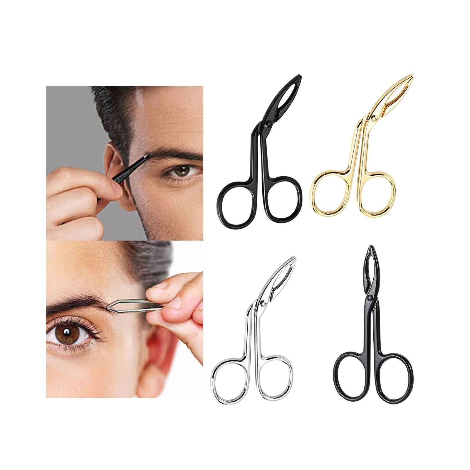 Eyebrow Tweezers Scissors Handle Comfortable Grip Flat Tip Tweezers Trimming Black