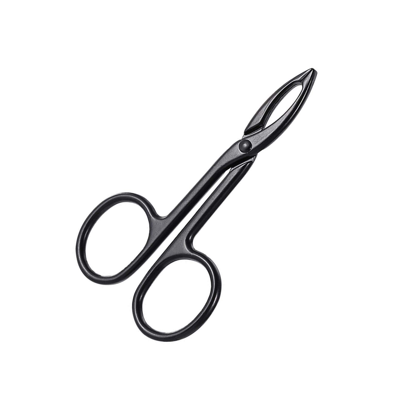 3xEyebrow Tweezers Scissors Handle Comfortable Grip Flat Tip Tweezers Trimming Black Straight