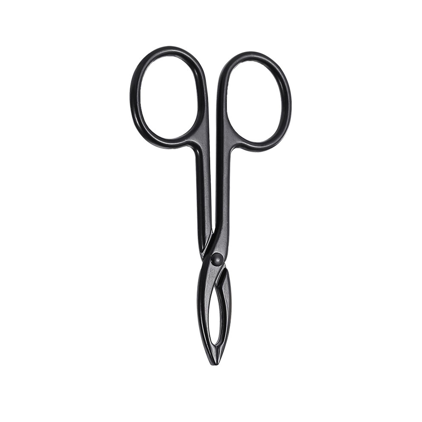 2xEyebrow Tweezers Scissors Handle Comfortable Grip Flat Tip Tweezers Trimming Black Straight