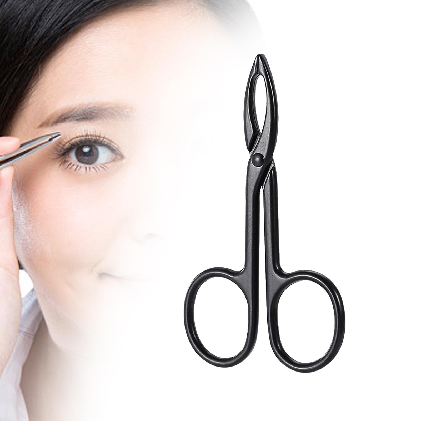 4xEyebrow Tweezers Scissors Handle Comfortable Grip Flat Tip Tweezers Trimming Black Straight