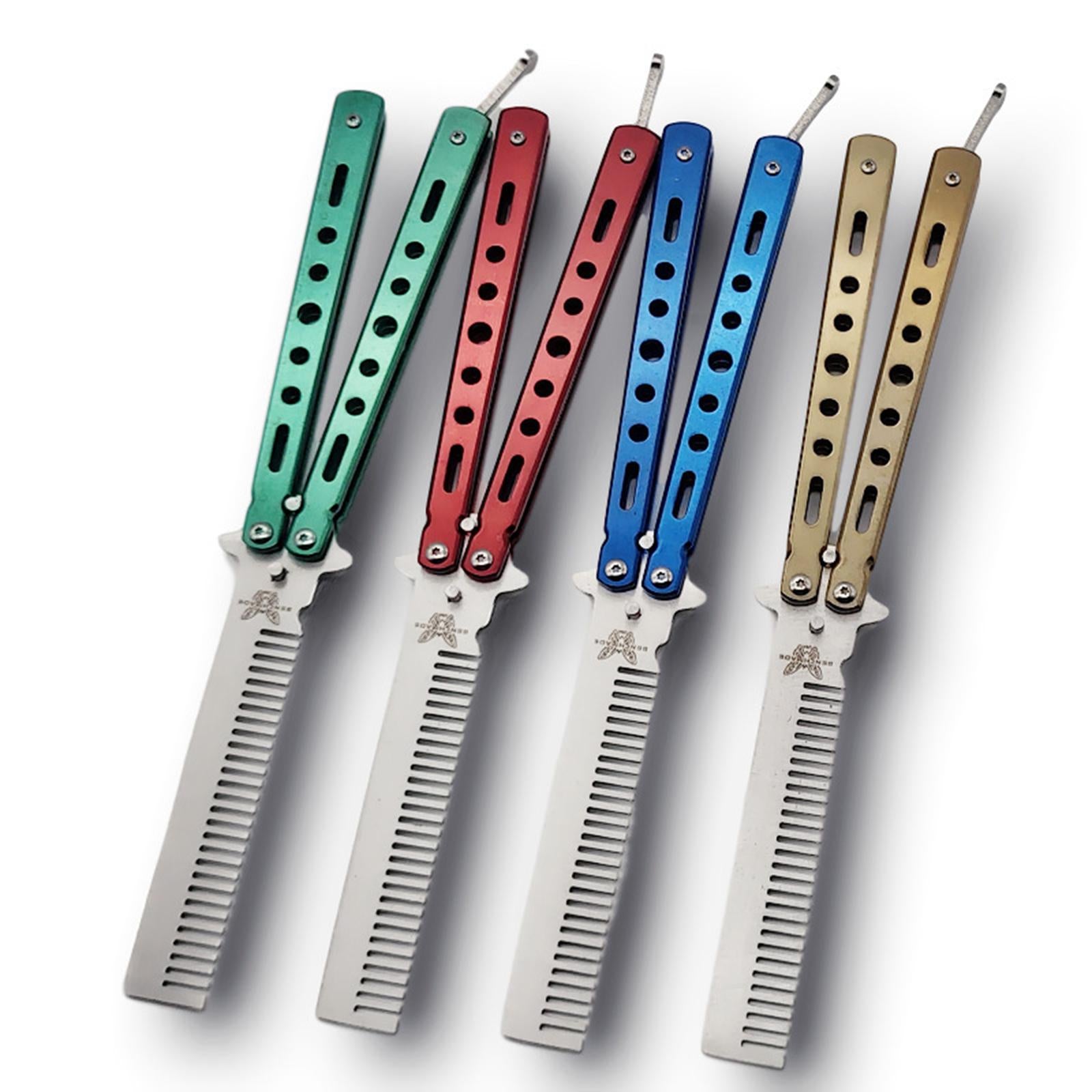 4xButterfly Combs Folding Combs Metal Portable Hair Comb for Sport Outdoor Use Green