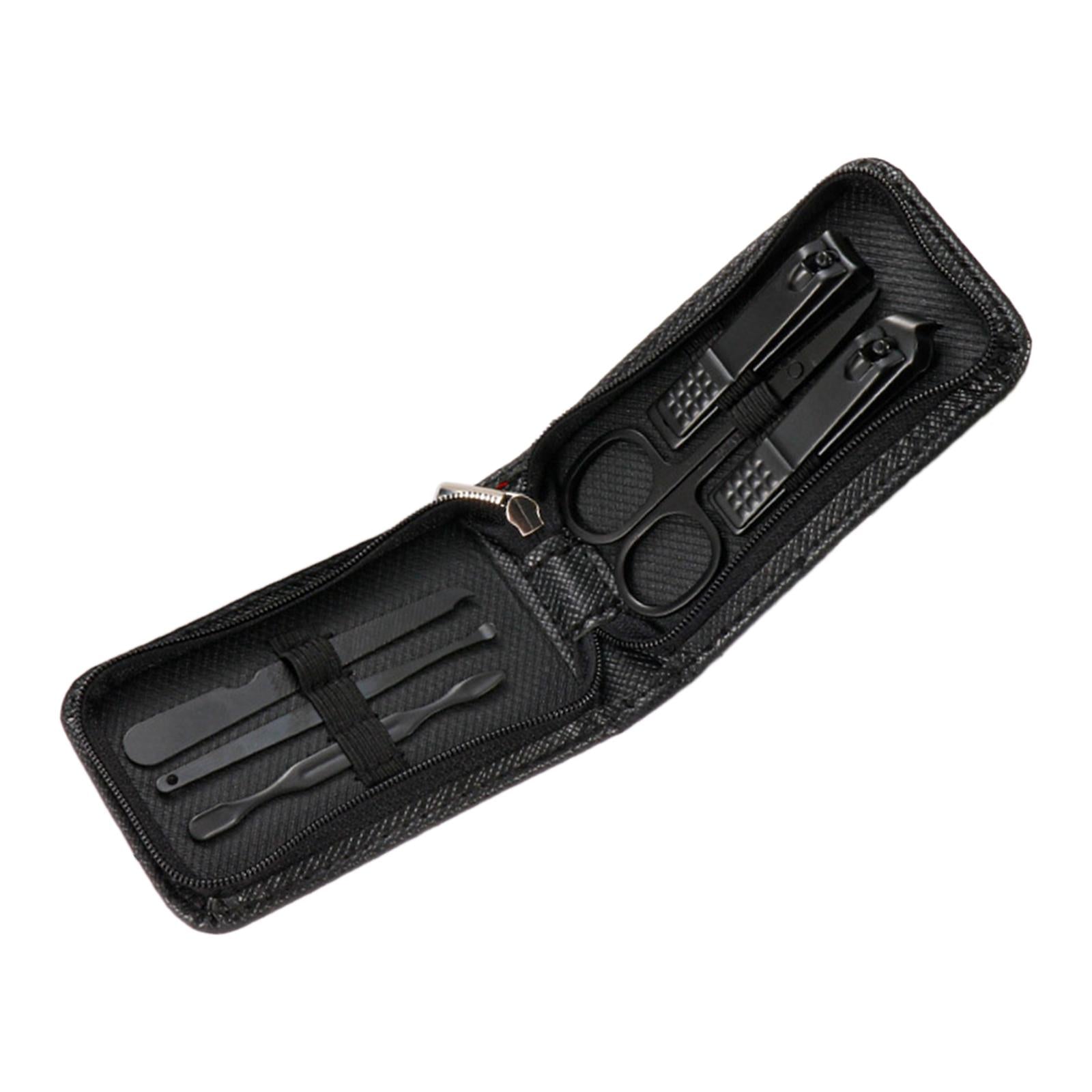 4xManicure Manicure Tool Set Portable Multipurpose Nail File Ear Pick Clippers Black