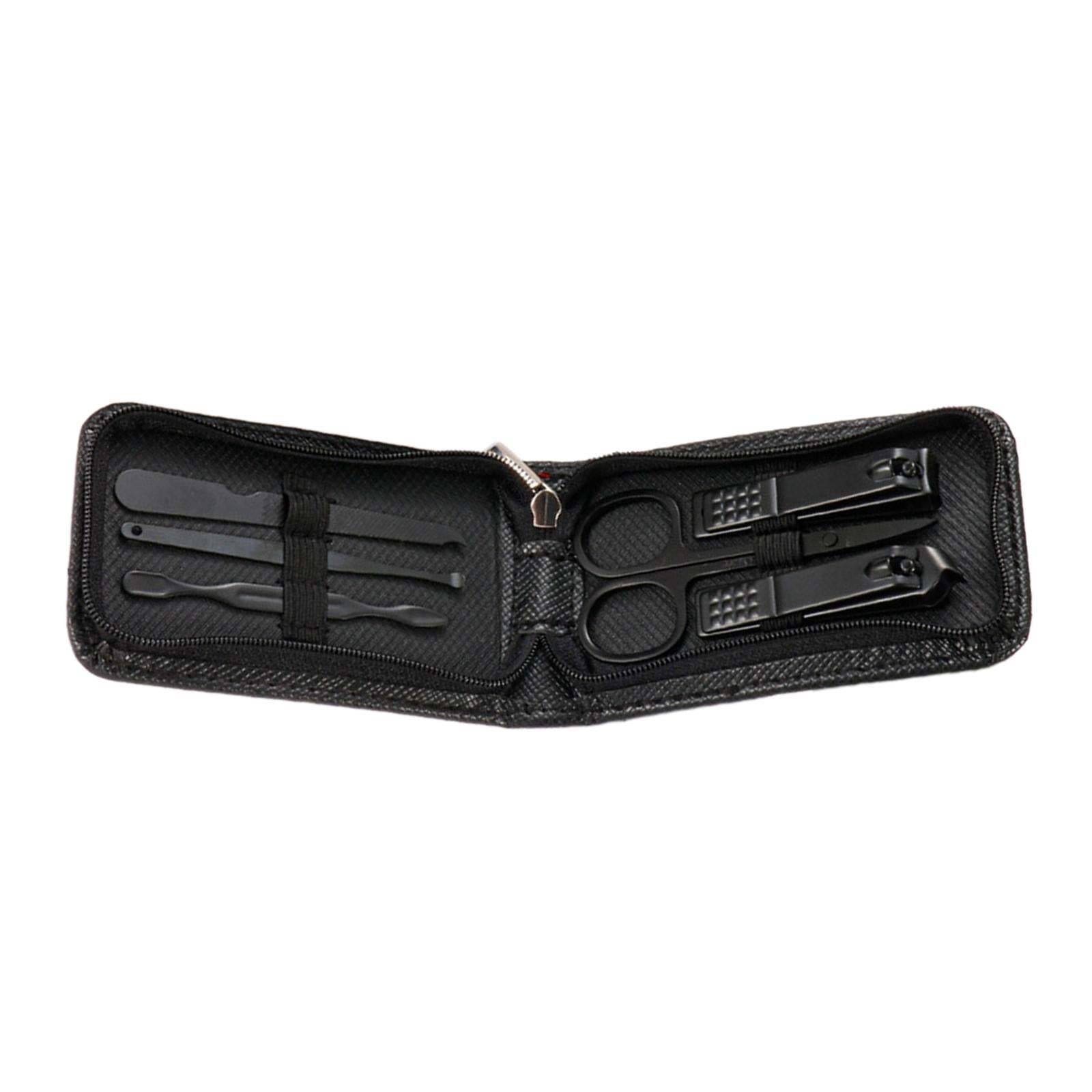 3xManicure Manicure Tool Set Portable Multipurpose Nail File Ear Pick Clippers Black