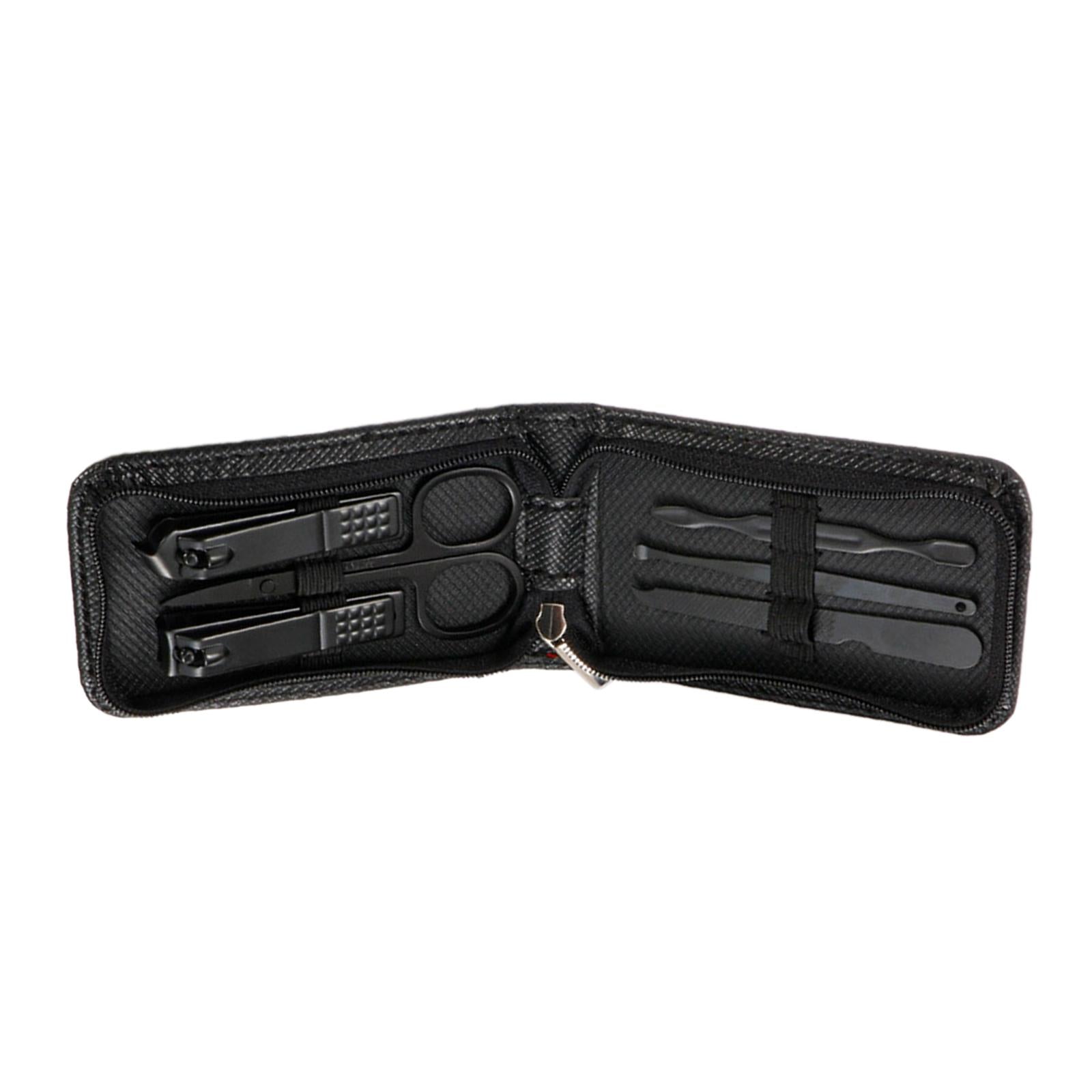 2xManicure Manicure Tool Set Portable Multipurpose Nail File Ear Pick Clippers Black