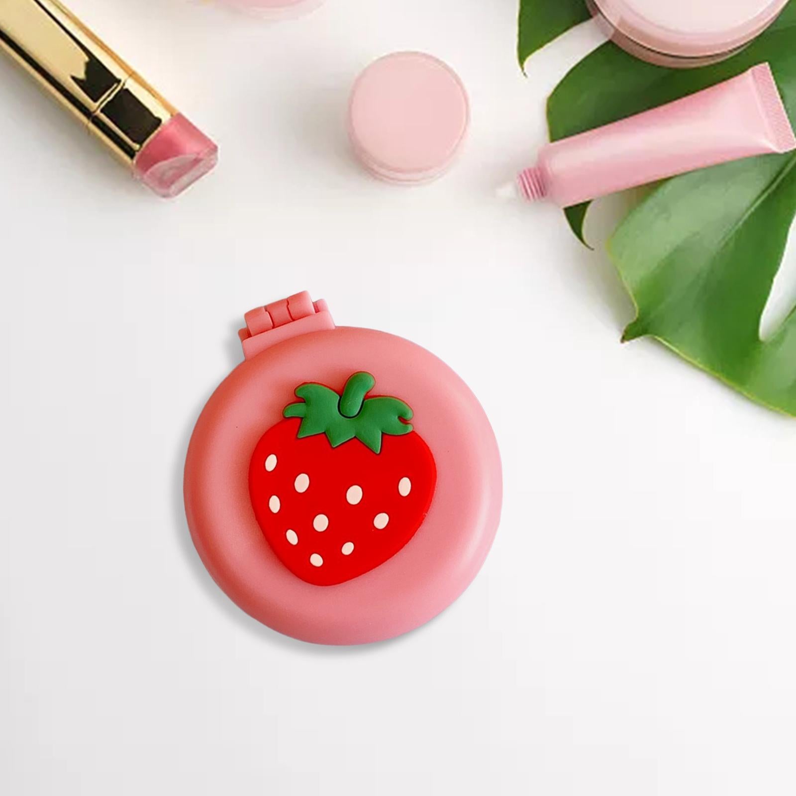 3xSmall Mirror with Brush Portable Travel Mirror Hair Brushes for Girls Adults Pink Strawberry