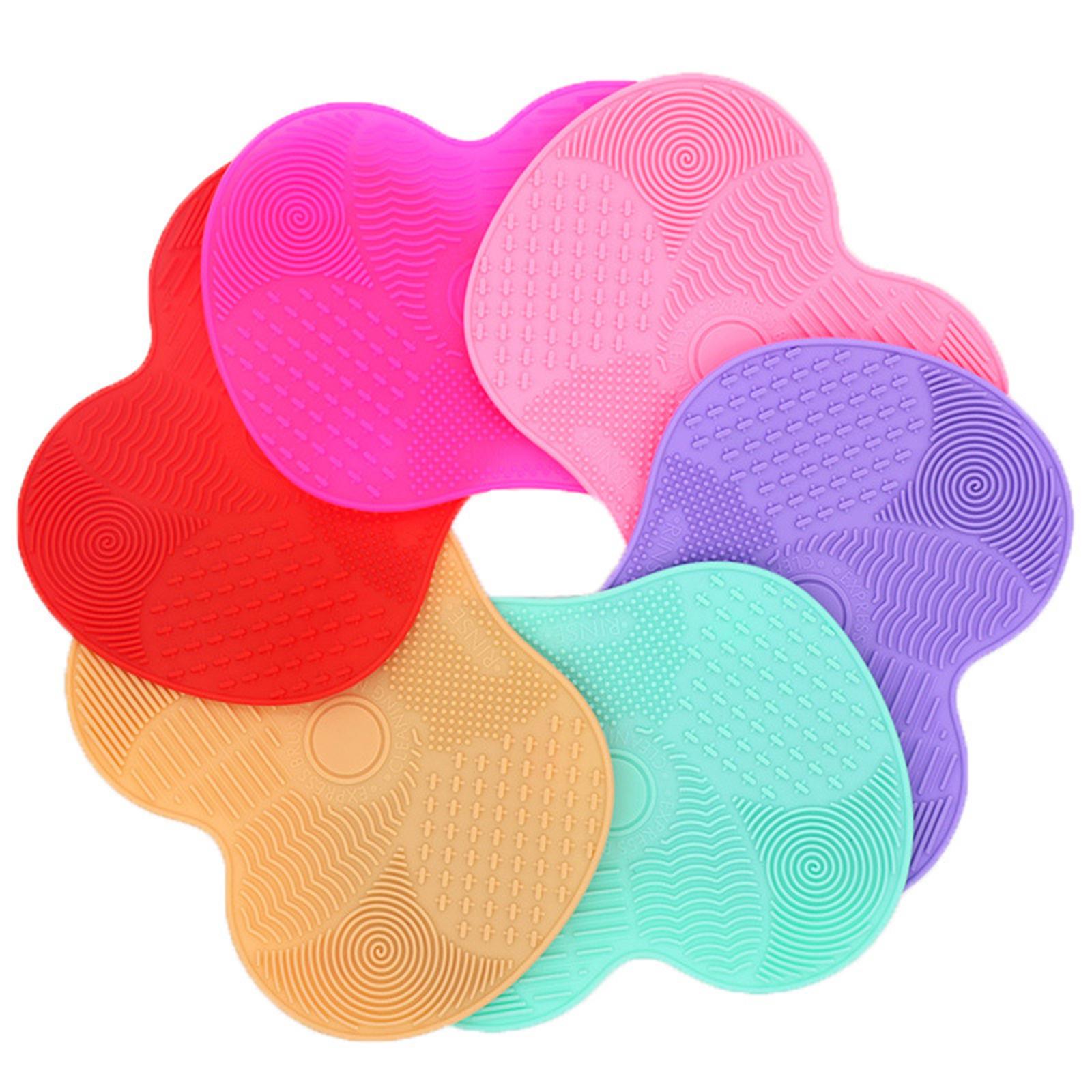 3xMakeup Brush Cleaner Pad Apple Shape Scrubber Mat for Eyeshadow Brush Travel Pink
