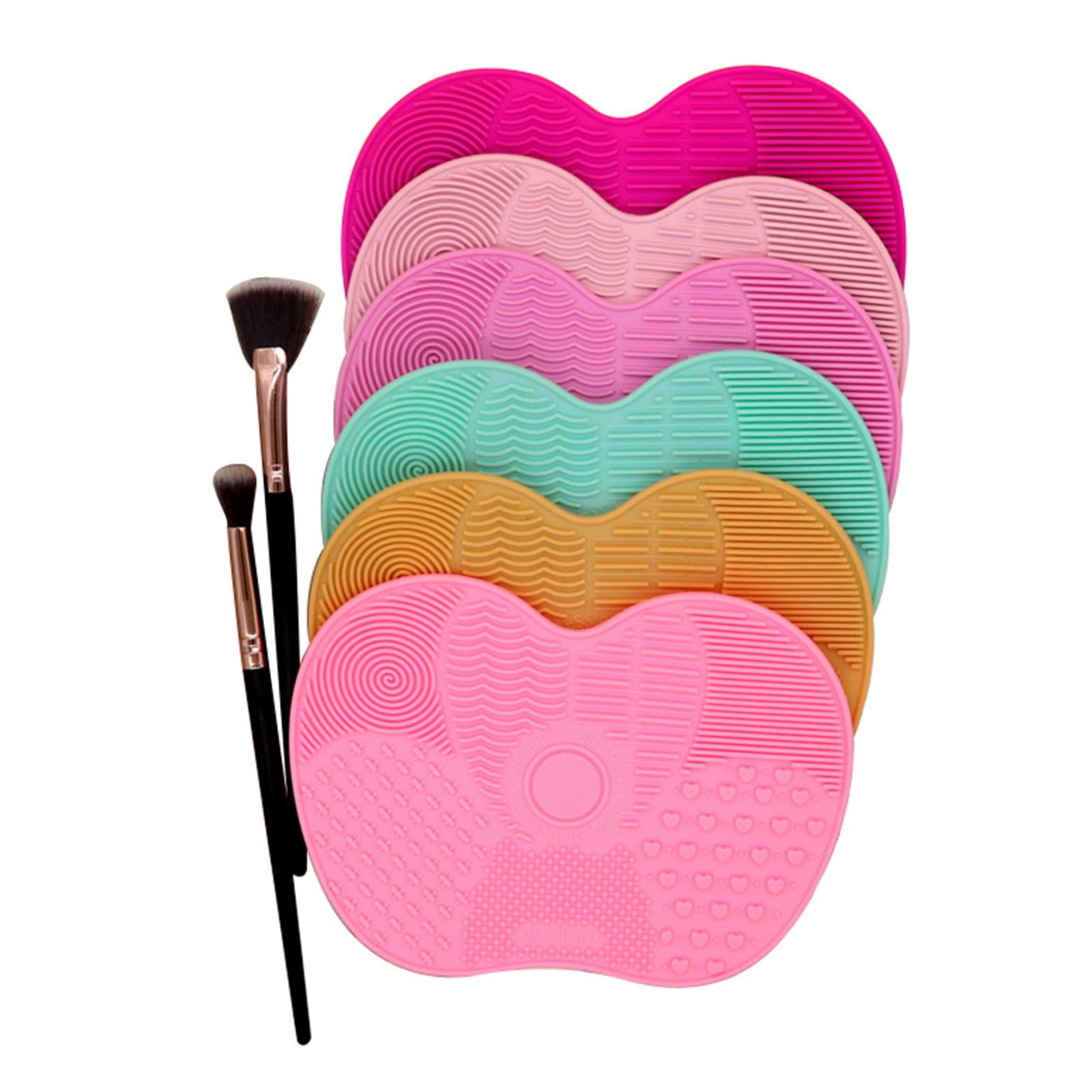 3xMakeup Brush Cleaner Pad Apple Shape Scrubber Mat for Eyeshadow Brush Travel Pink
