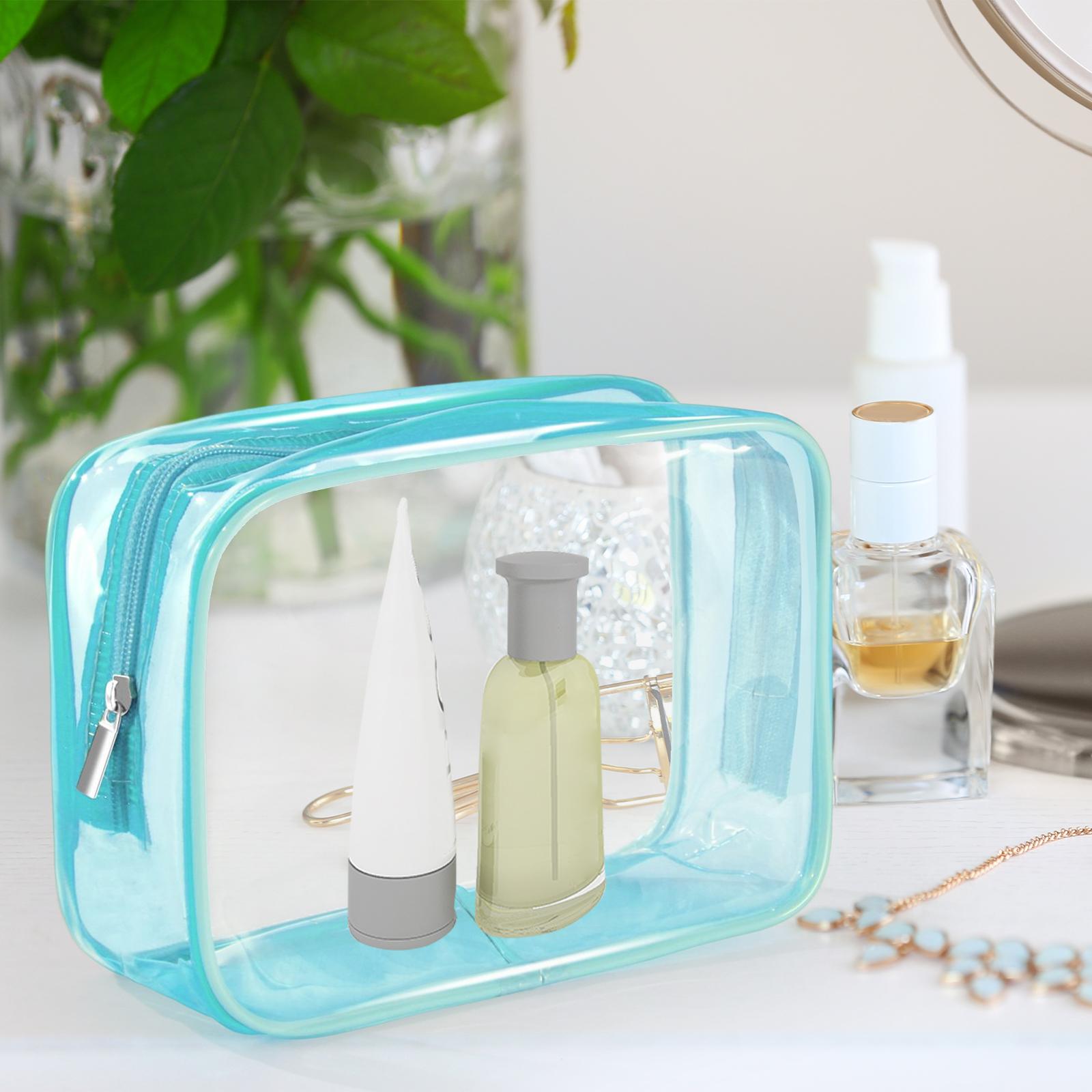 4xWaterproof Toiletry Bag Reusable Holder Container Beach Bag Clear Makeup Bag Blue