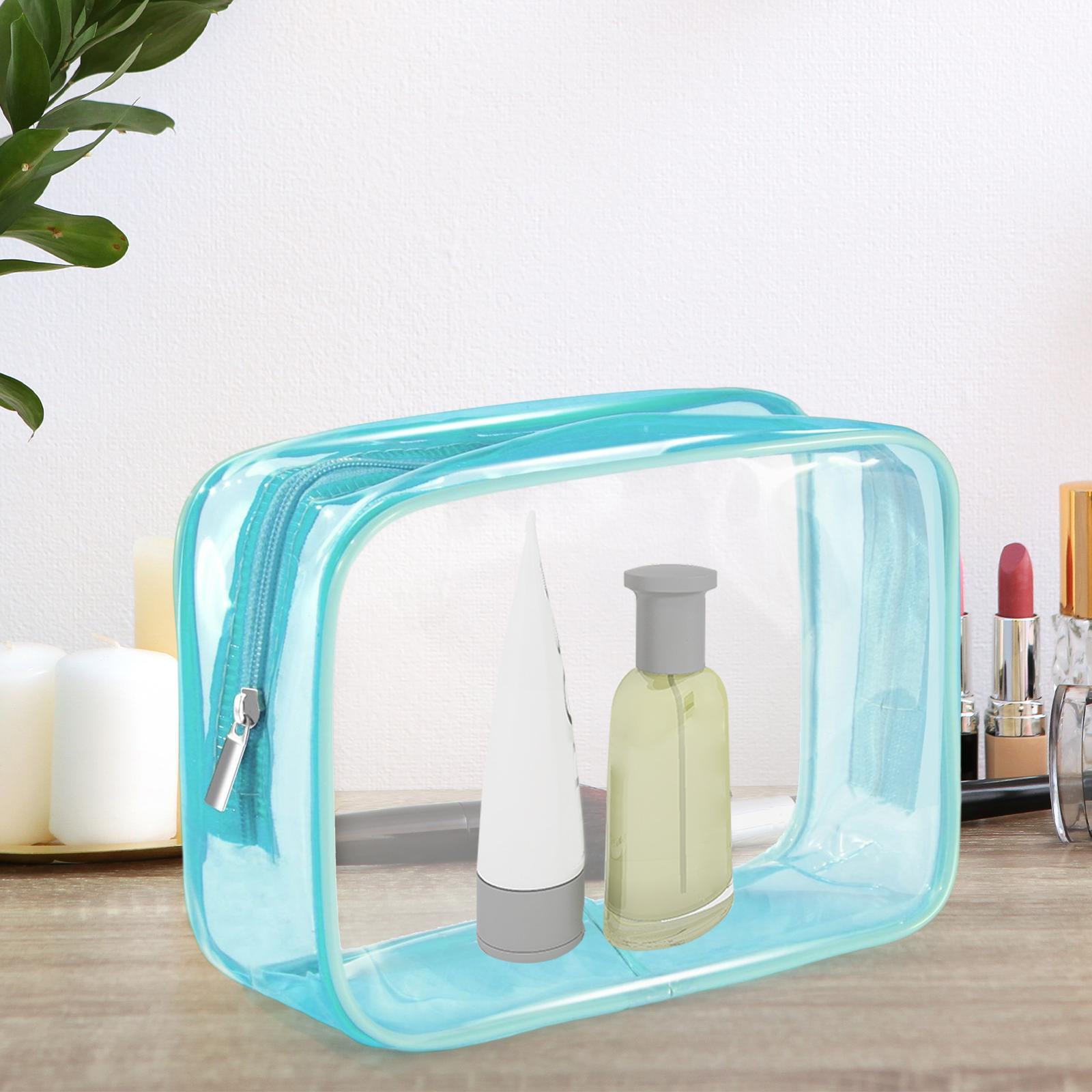 3xWaterproof Toiletry Bag Reusable Holder Container Beach Bag Clear Makeup Bag Blue