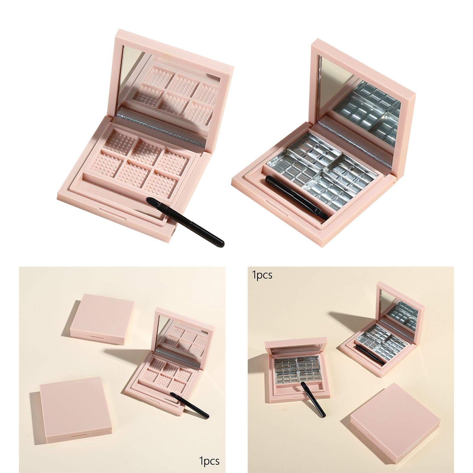 6xEmpty Eyeshadow Palette Storage Box with Mirror and Brush Slot Square Pallet 6 Slot