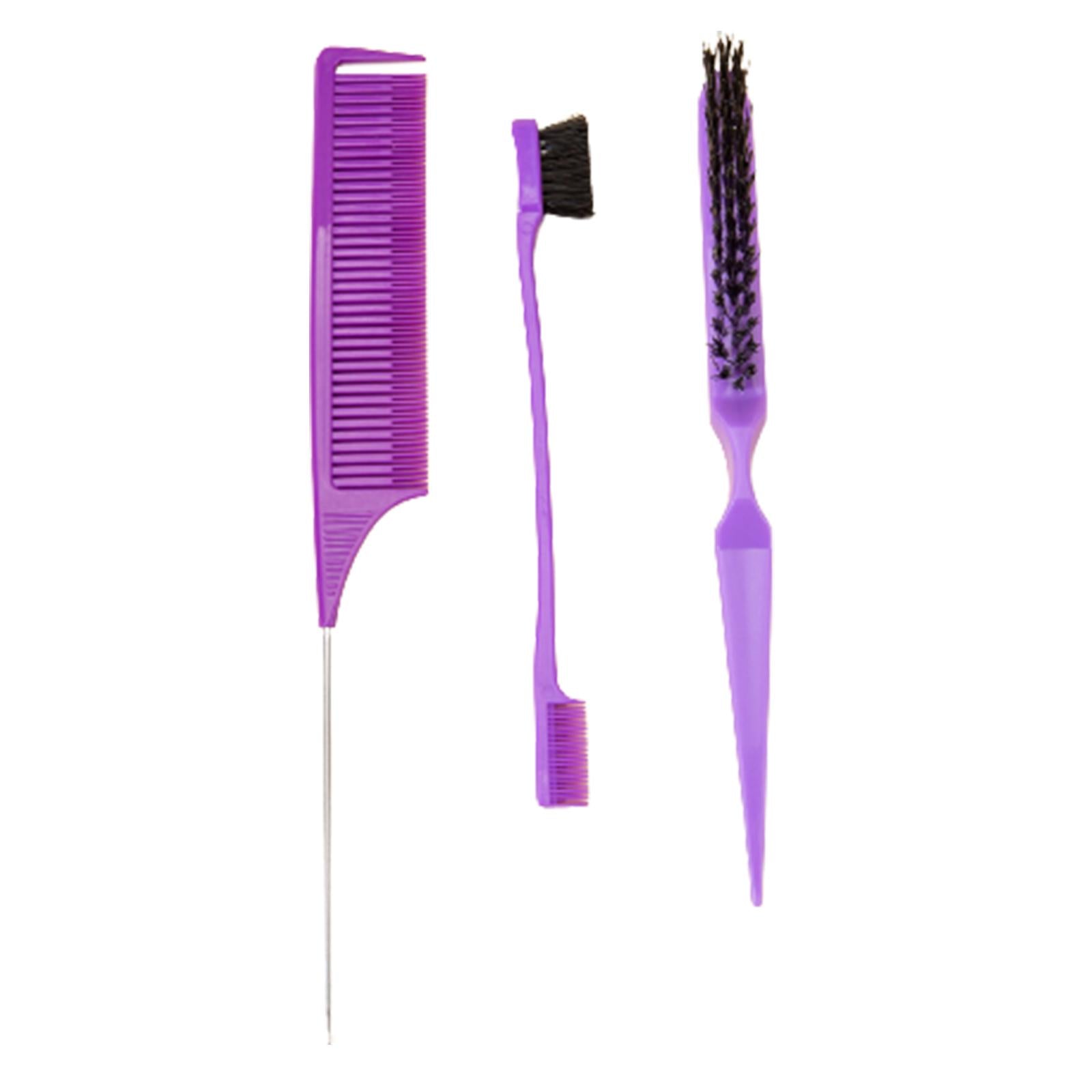 3x3Pcs Slick Brush Set Edge Brush for Grooming Slicking Edge and Back Brushing Purple