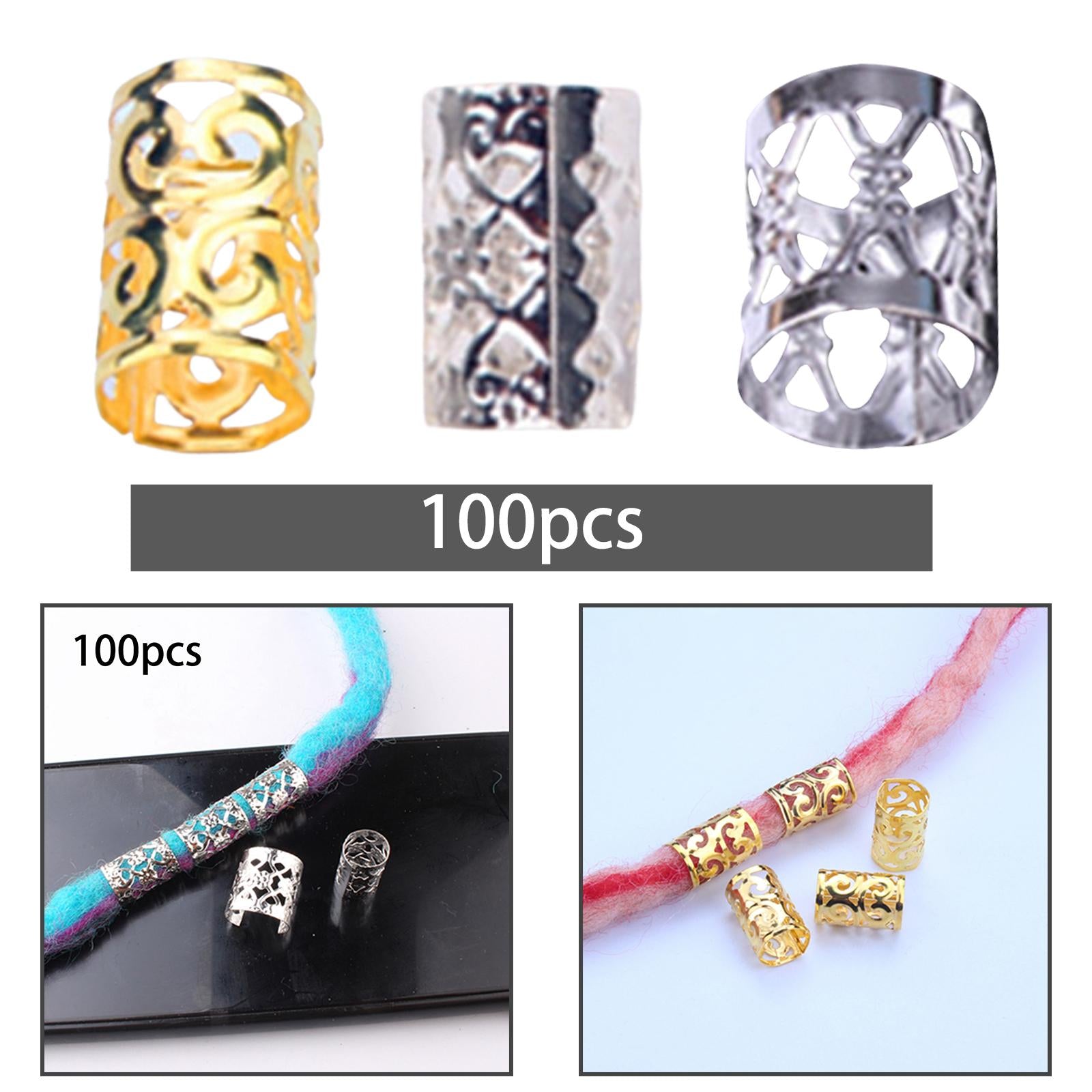 2x100x Dreadlocks Beads Rings Hair Accessories for Women and Men Hair Braiding Golden 10mmx15mm