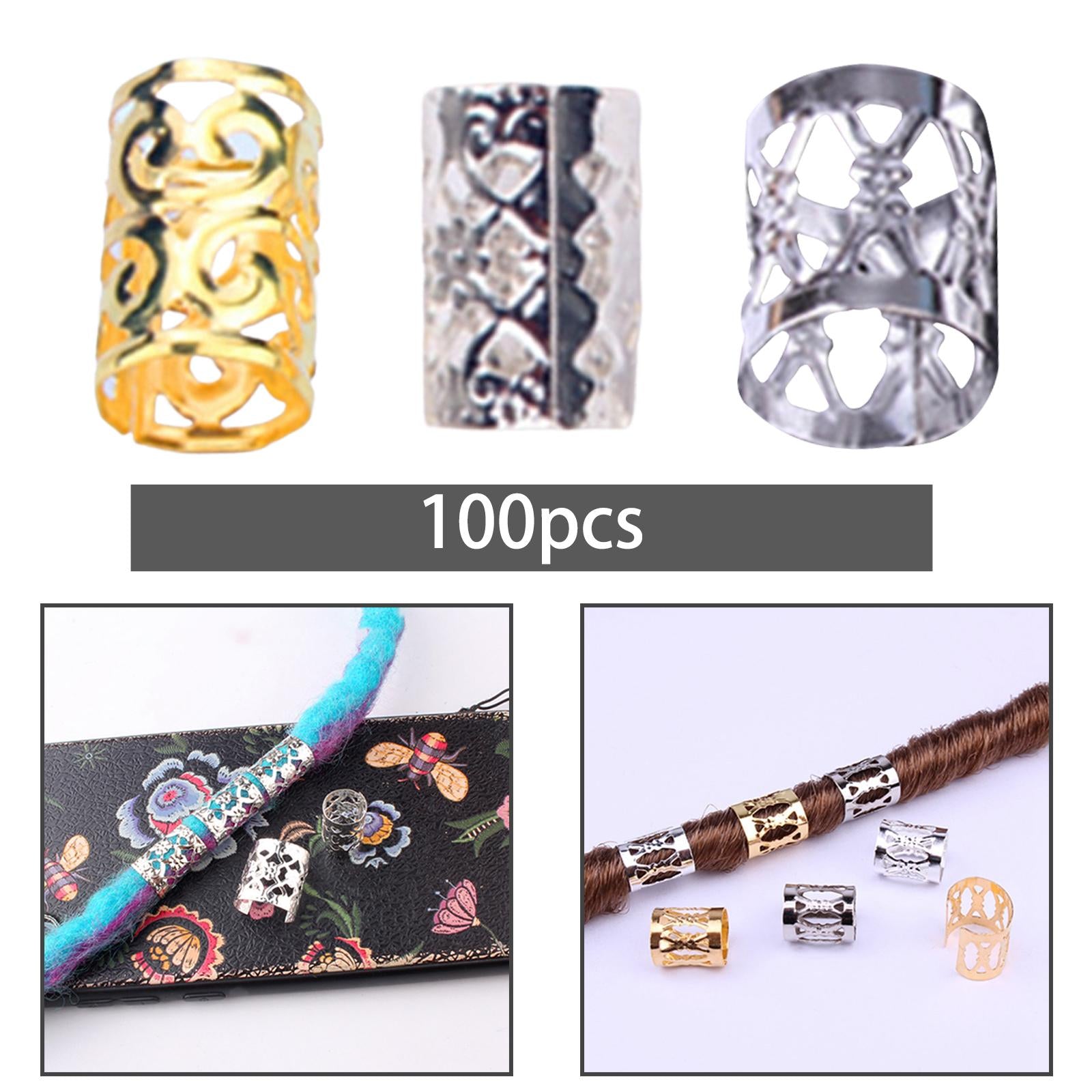 4x100x Dreadlocks Beads Rings Hair Accessories for Women and Men Hair Braiding Golden 10mmx15mm