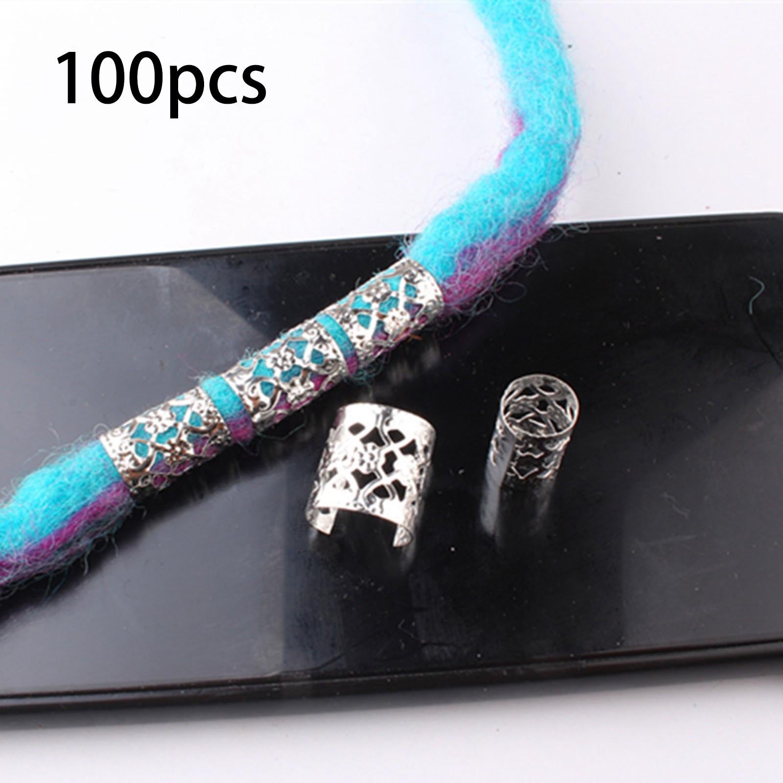 2x100x Dreadlocks Beads Rings Hair Accessories for Women and Men Hair Braiding Silver 10mmx15mm