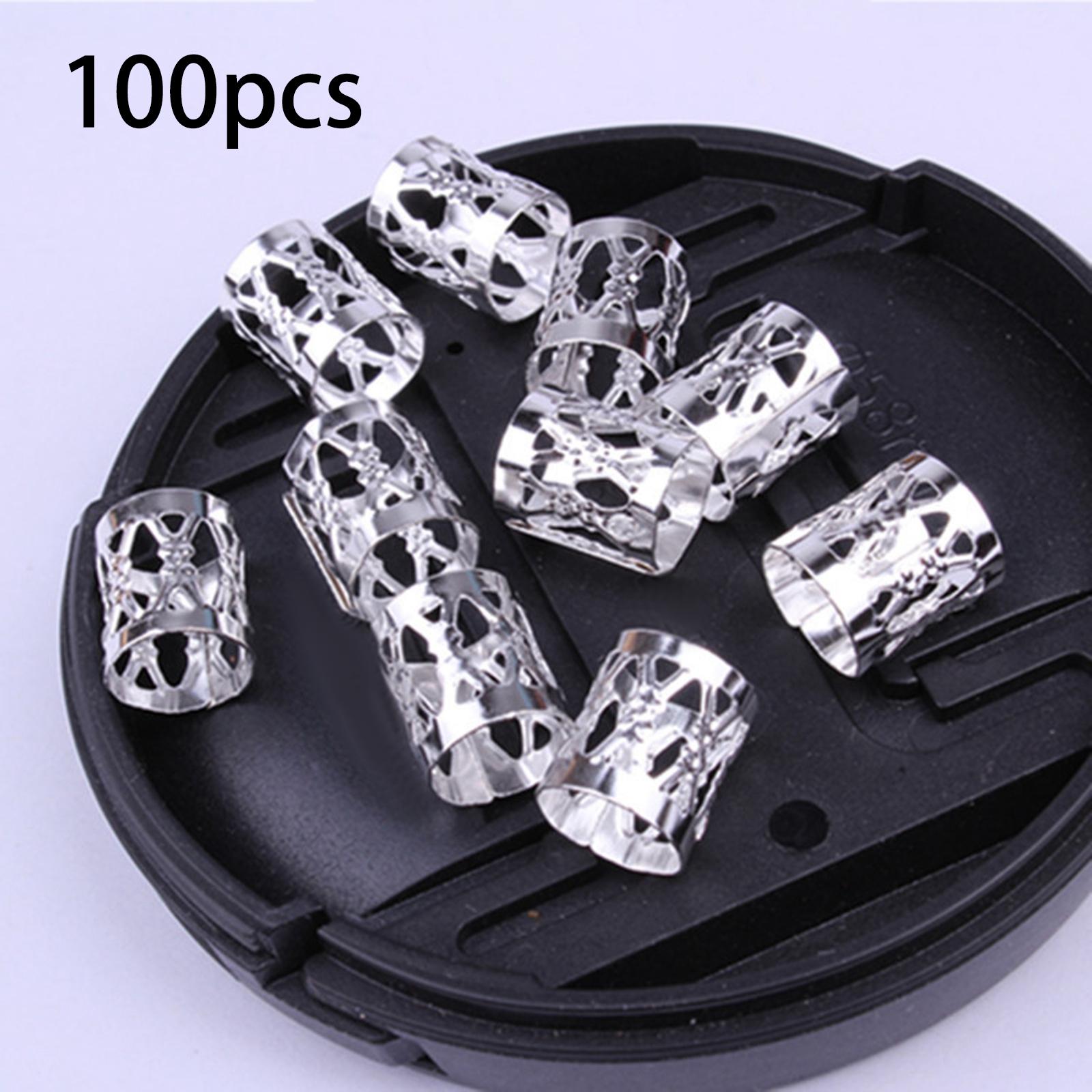 4x100x Dreadlocks Beads Rings Hair Accessories for Women and Men Hair Braiding Silver 8mmx9mm