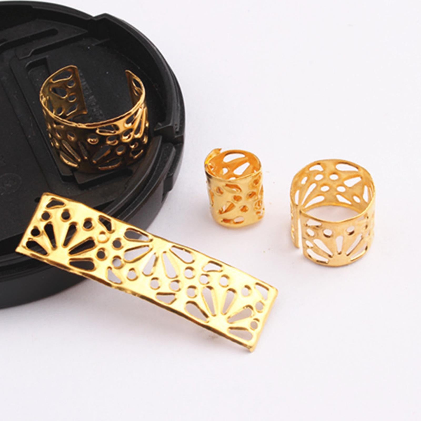 2x100Pcs Dreadlocks Beads Hollow Pattern for Beard Decoration Braids Women Men Golden