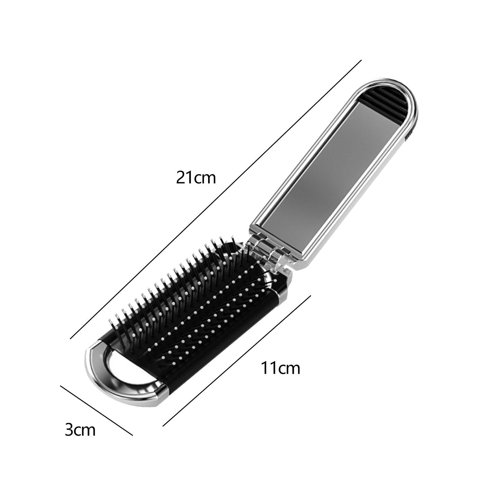2xFolding Hair Brush with Mirror Portable Travel Hair Brush for Gym Car