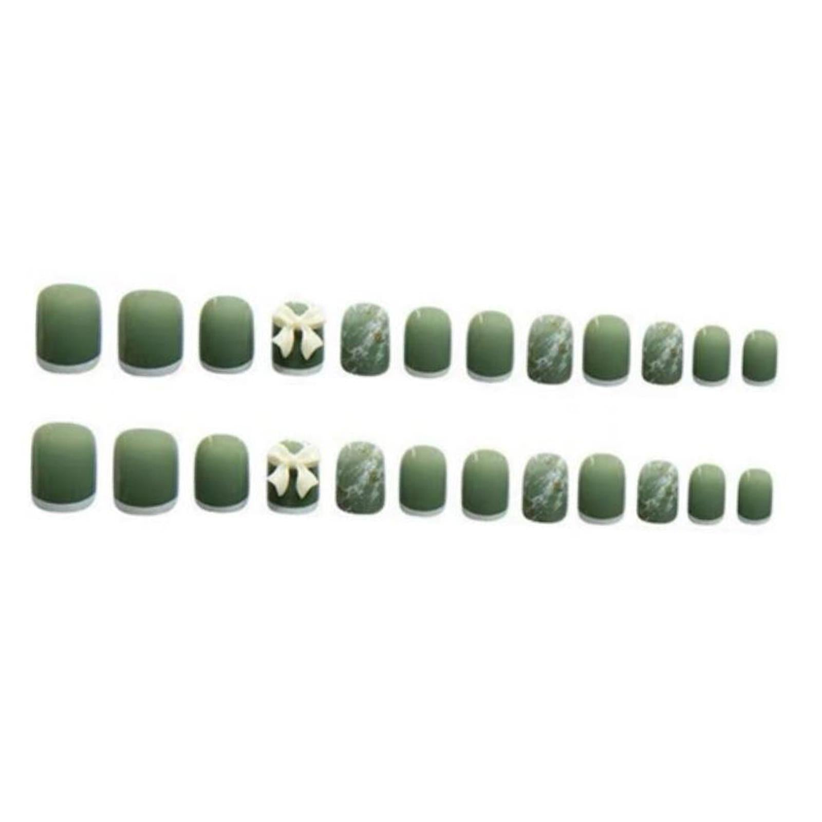 3xPress on Nails with Adhesive Tabs and Nail File 24 Fake Nails for Women Green