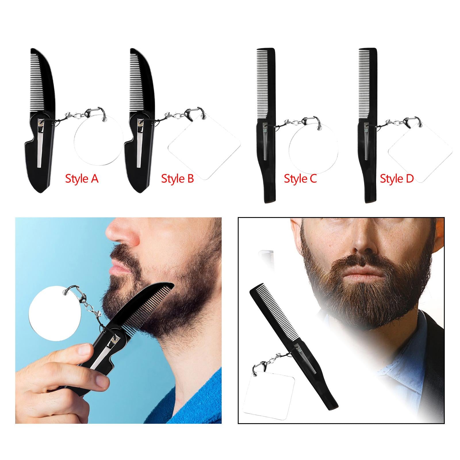 4xBeard Folding Comb Portable Easy to Handle Accessory Easy to Use with Mirror Style A