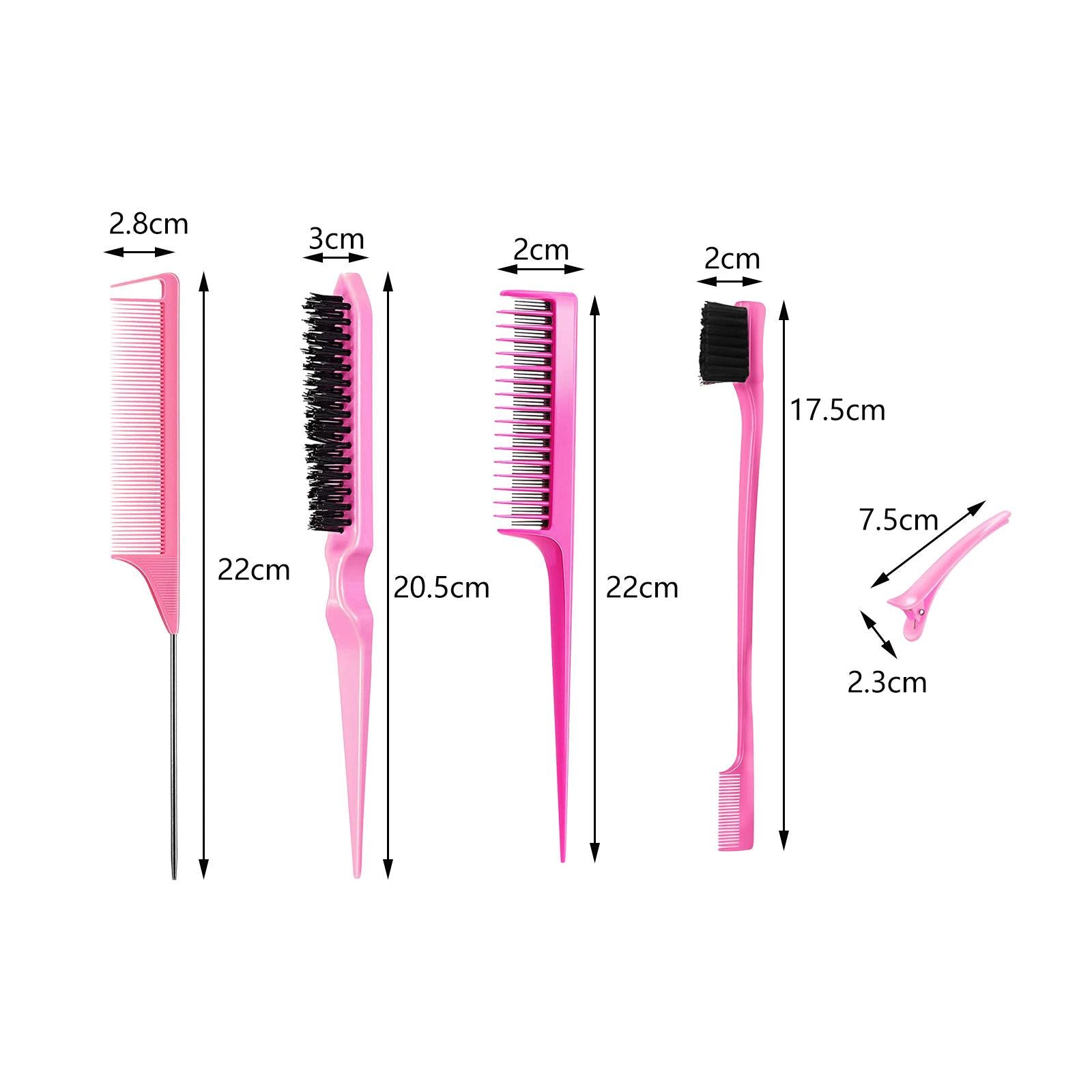 3x8x Professional Hair Styling Comb Set Teasing Comb Sturdy Bristles Hair Brush Pink