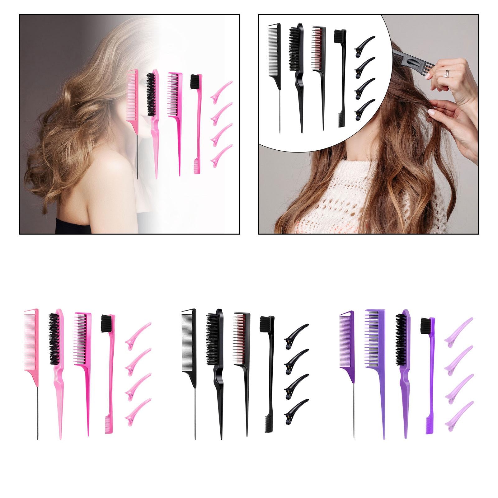 3x8x Professional Hair Styling Comb Set Teasing Comb Sturdy Bristles Hair Brush Pink
