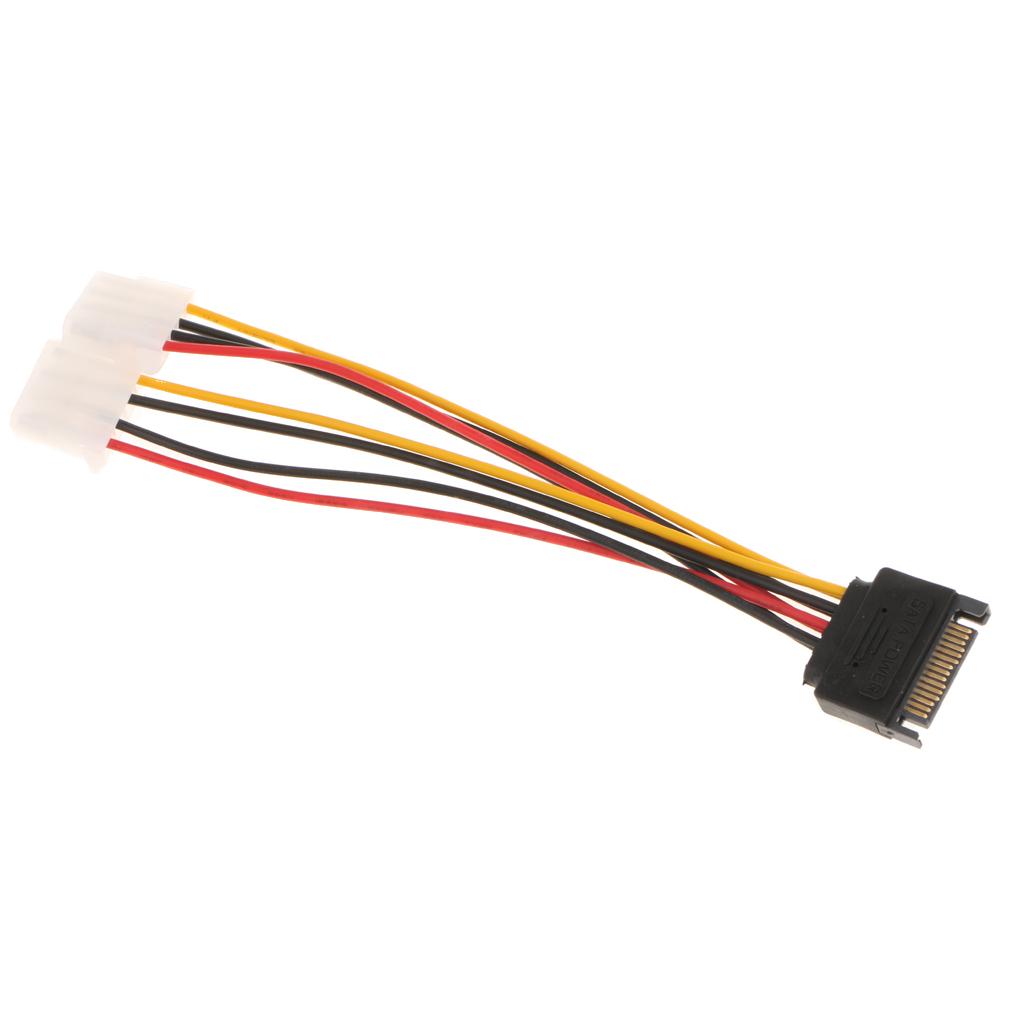 2x15Pin Male to Dual 4Pin Cable 15P SATA Male to 2x 4pin Splitter Power Cord