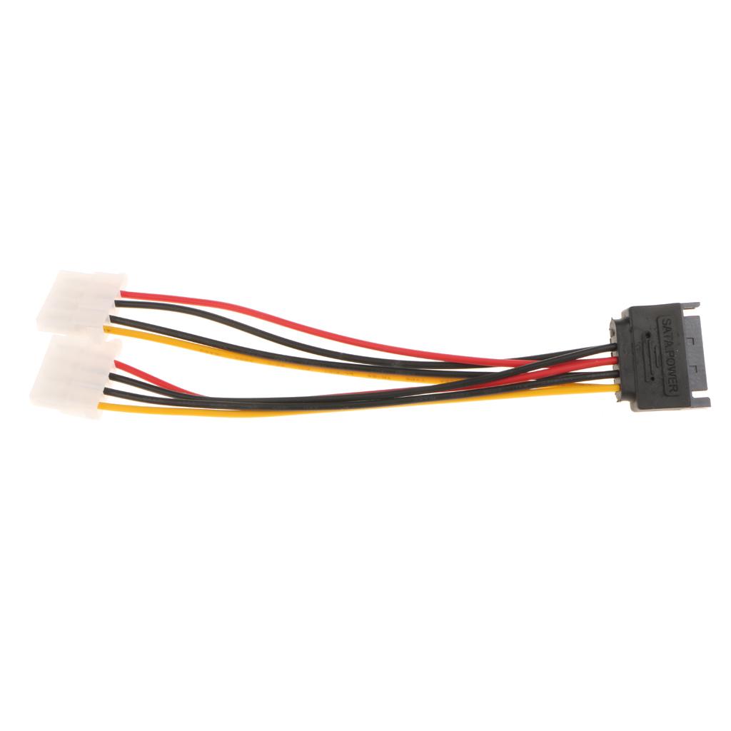 4x15Pin Male to Dual 4Pin Cable 15P SATA Male to 2x 4pin Splitter Power Cord