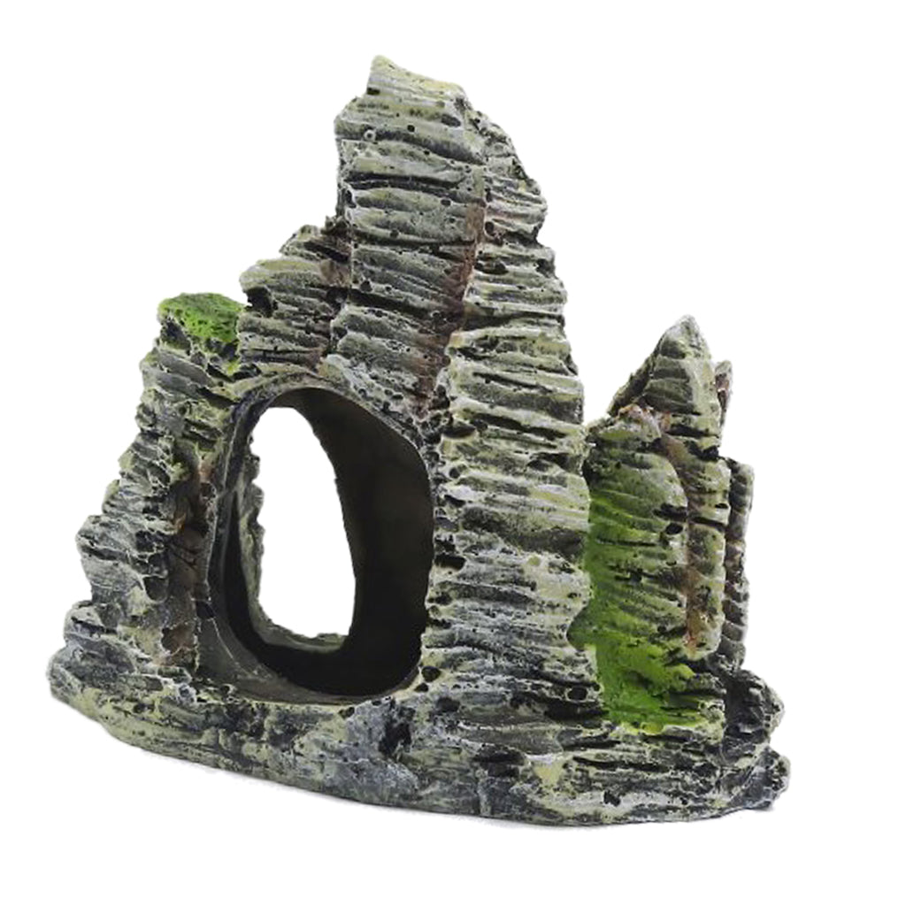 2x Resin Mountain Stone Hollow Tree Hidden Cave for Aquarium Fish Tank Decor