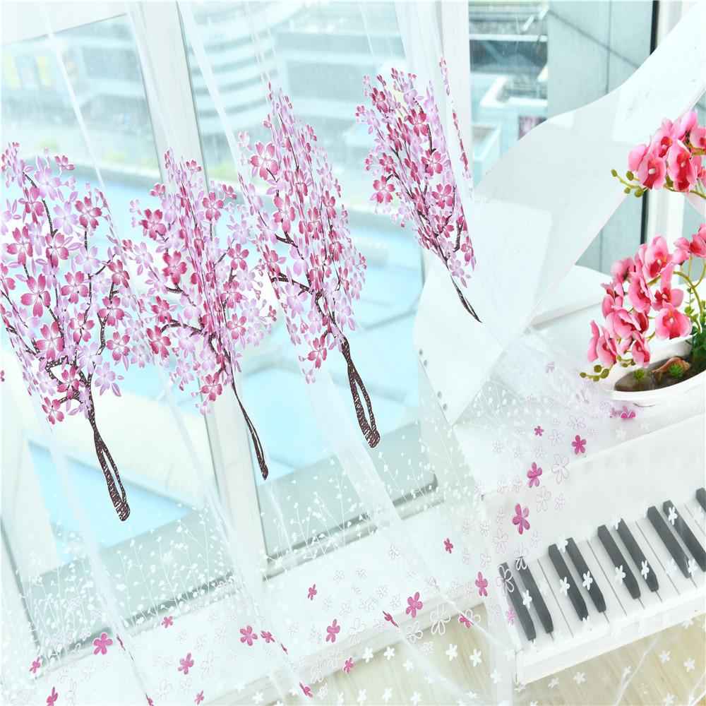 Rod Pocket Tree Sheer Window Curtain Tulle Gauze Curtain 100x200cm Purple